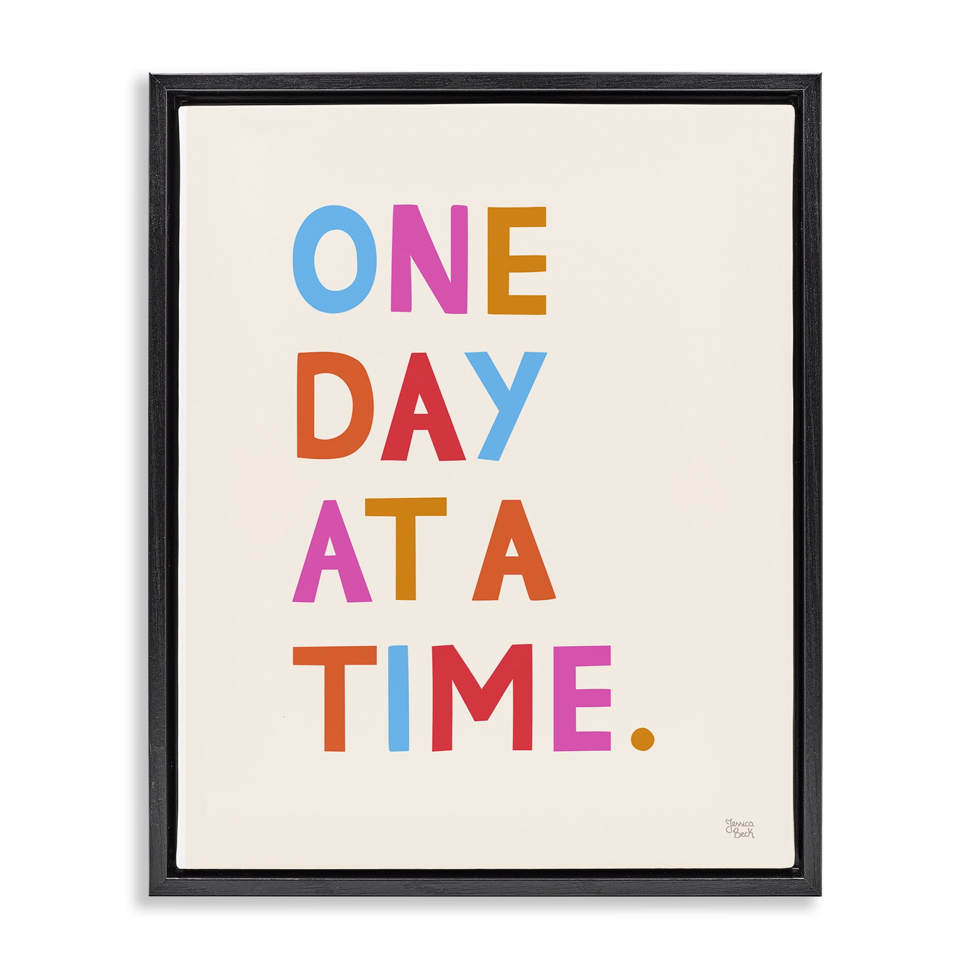 Stupell Industries One Day At A Time Text & Numbers Painting Black Floater Framed Canvas Art Print Wall Art, 25 x 31