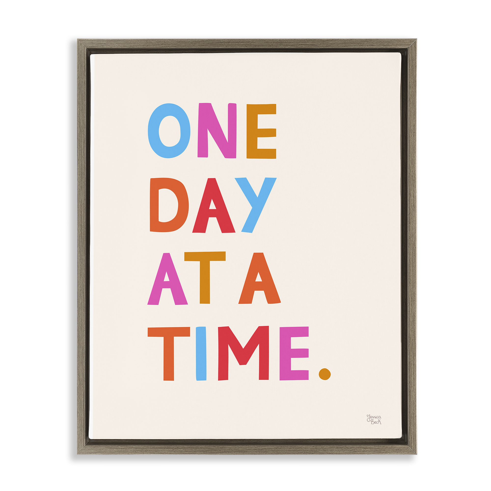 Stupell Industries One Day At A Time Text & Numbers Painting Brown Floater Framed Canvas Art Print Wall Art, 25 x 31