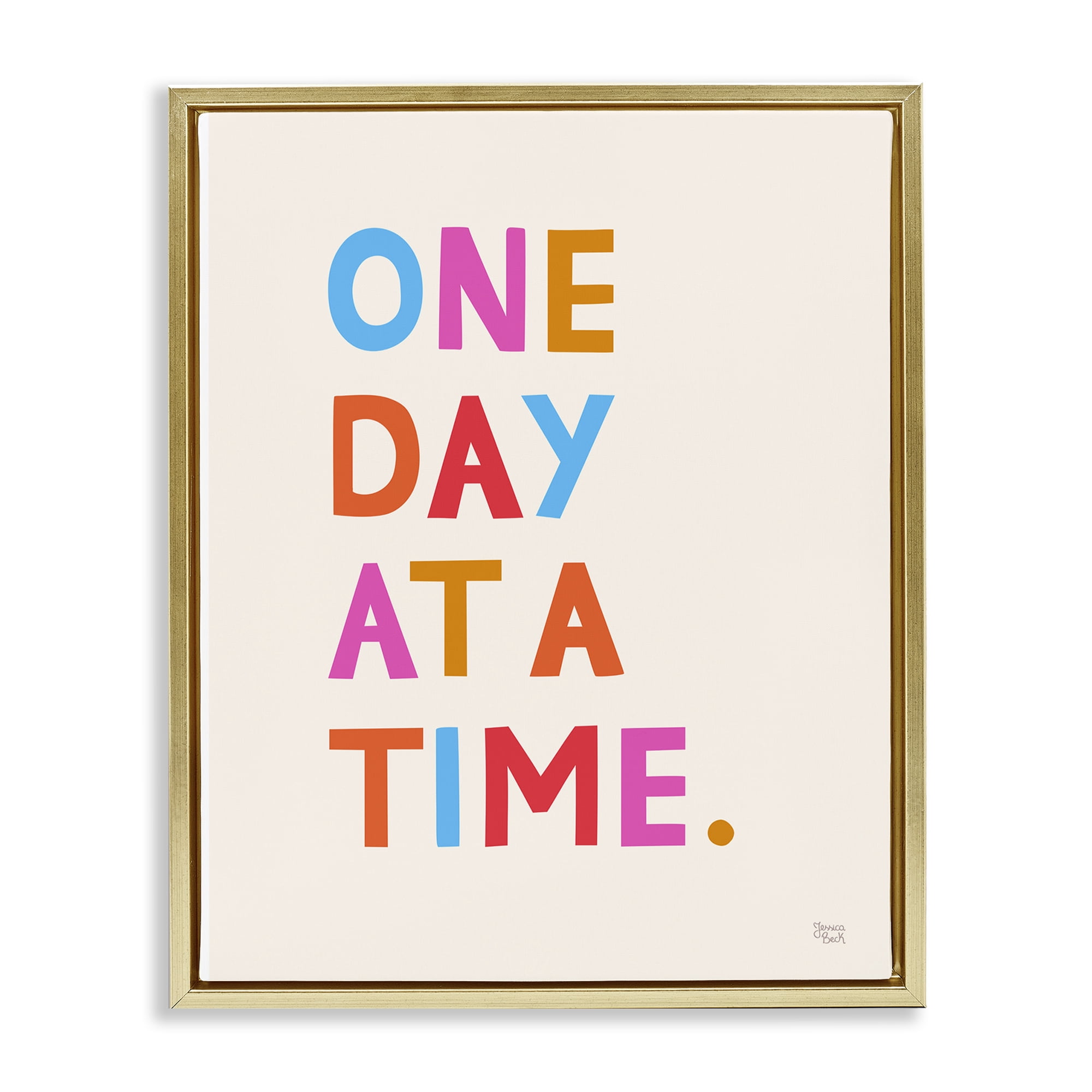 Stupell Industries One Day At A Time Text & Numbers Painting Gold Floater Framed Canvas Art Print Wall Art, 25 x 31