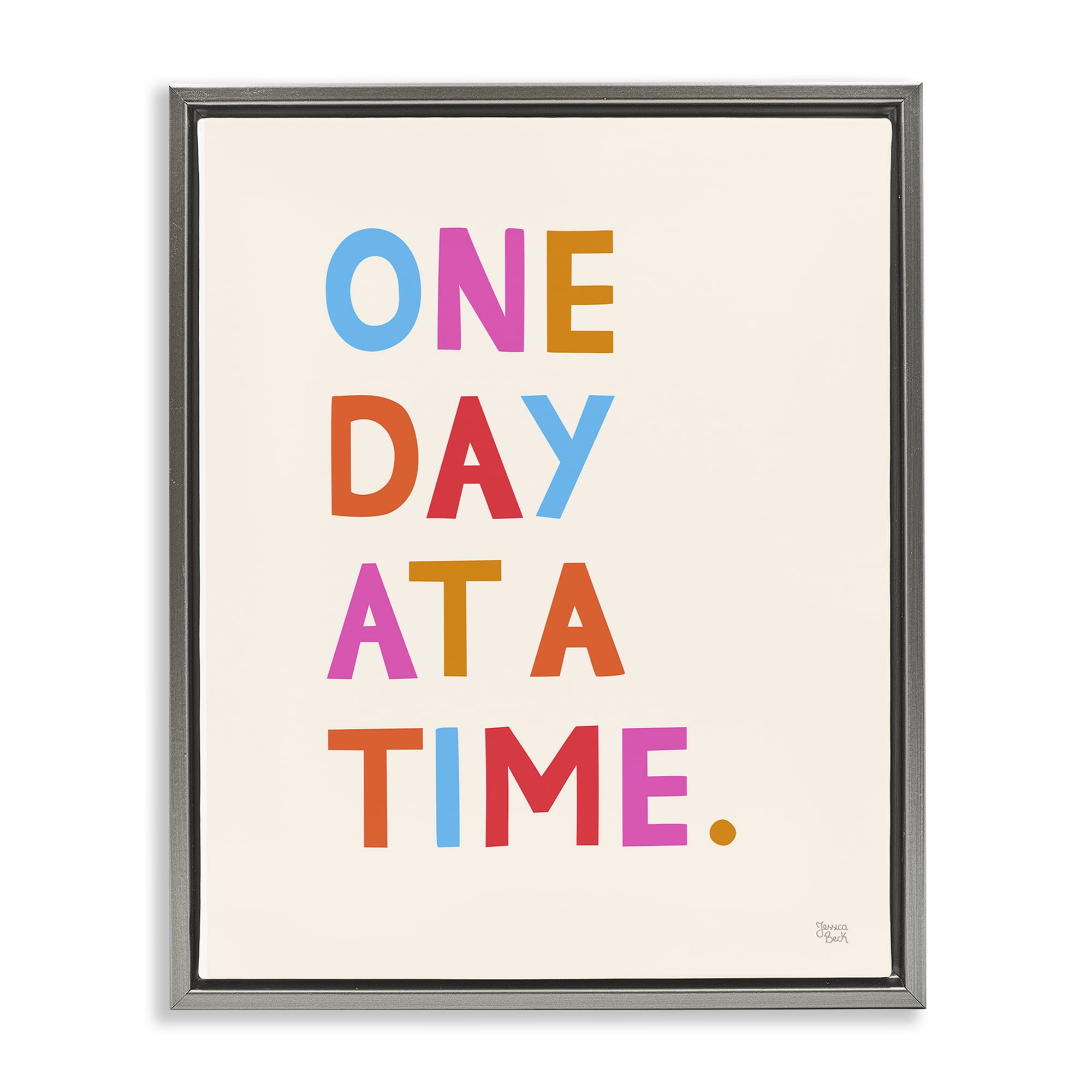 Stupell Industries One Day At A Time Text & Numbers Painting Gray Floater Framed Canvas Art Print Wall Art, 17 x 21