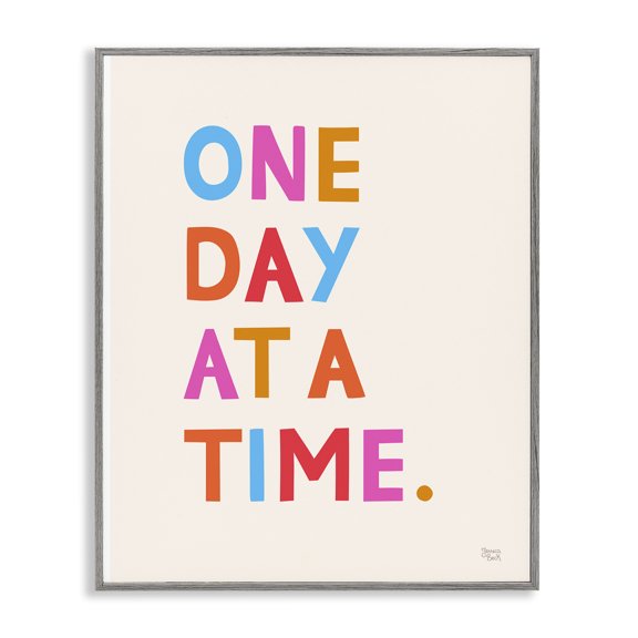 Stupell Industries One Day At A Time Text & Numbers Painting Gray Framed Art Print Wall Art, 16 x 20