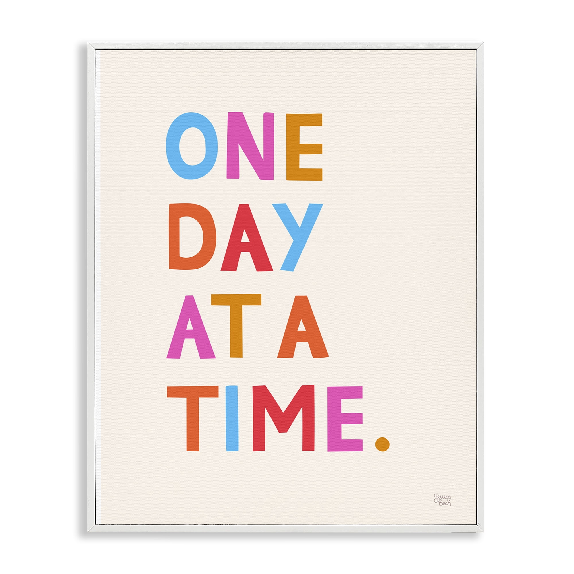 Stupell Industries One Day At A Time Text & Numbers Painting White Framed Art Print Wall Art, 11 x 14
