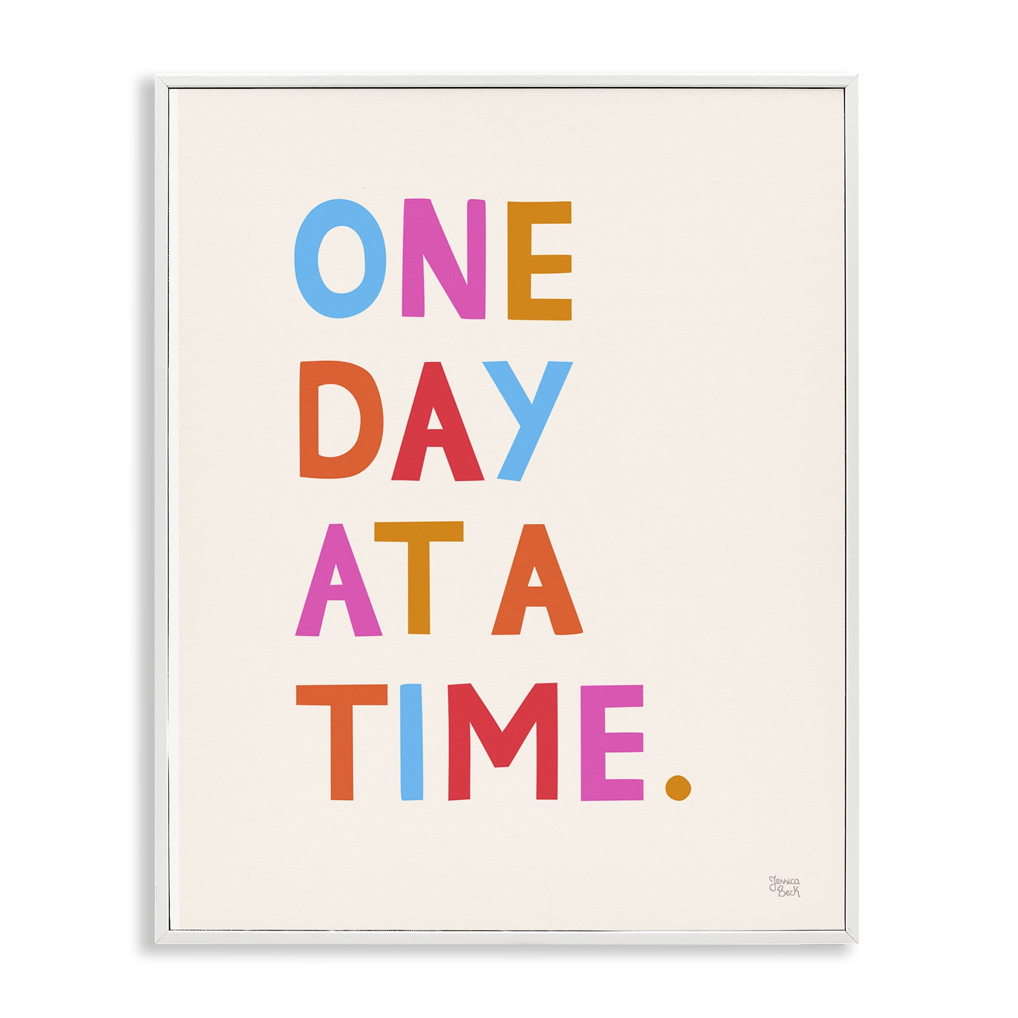 Stupell Industries One Day At A Time Text & Numbers Painting White Framed Art Print Wall Art, 16 x 20