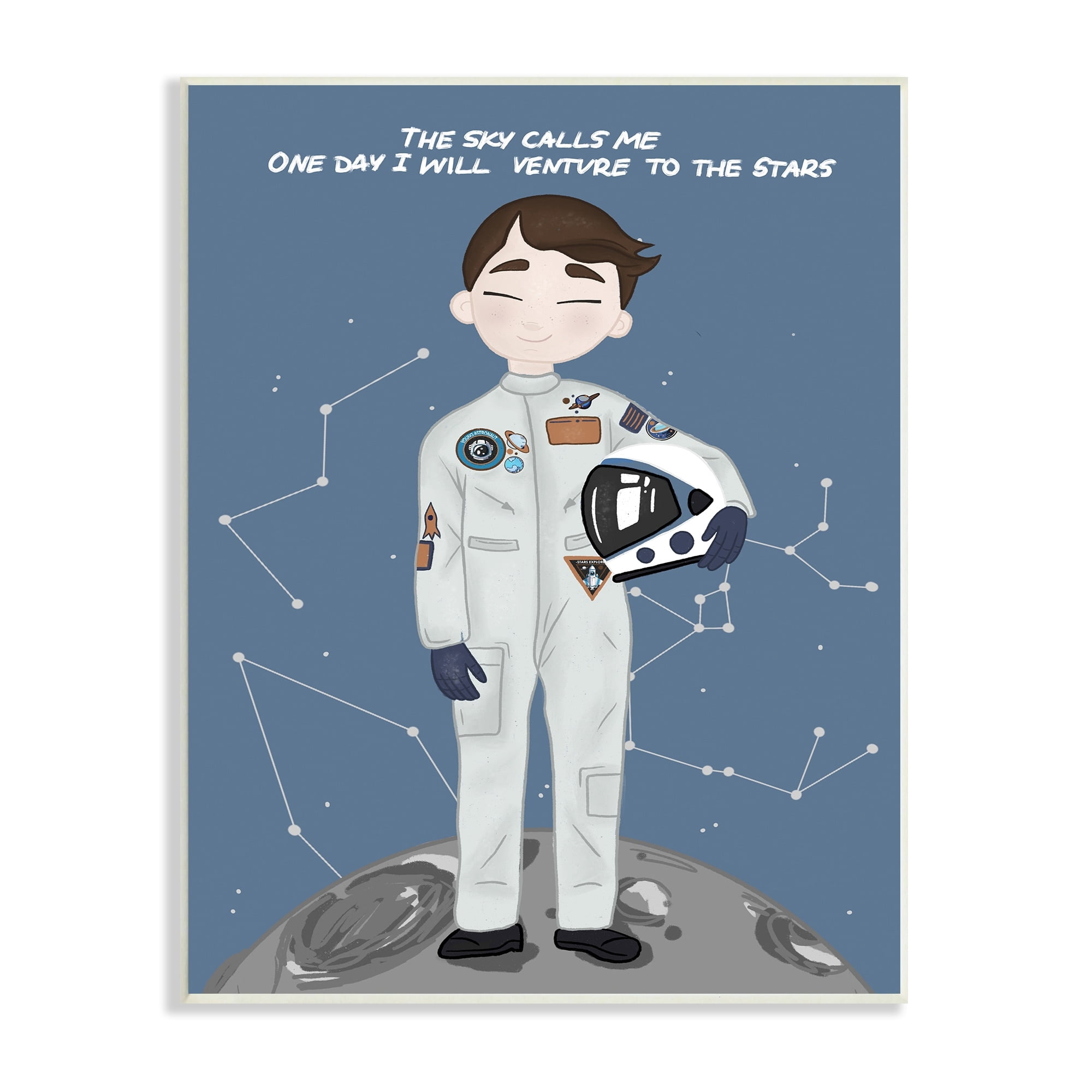Stupell Industries One Day Venture to Stars Boy Astronaut Moon, 10 x 15,Design by Birch&Ink