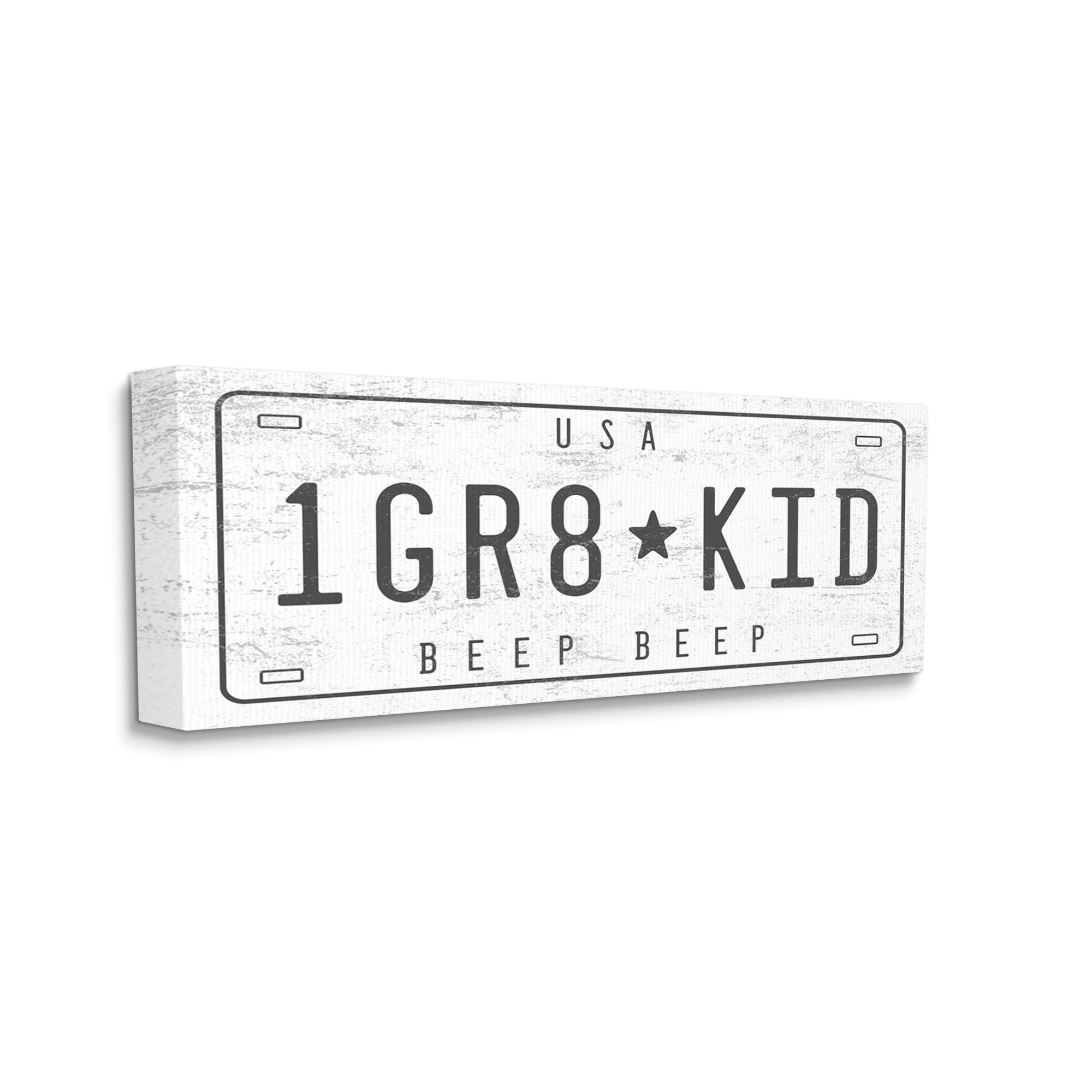 Stupell Industries One Great Kid Phrase Vintage Car License Plate Transportation Painting Gallery Wrapped Canvas Print Wall Art, 20 x 48
