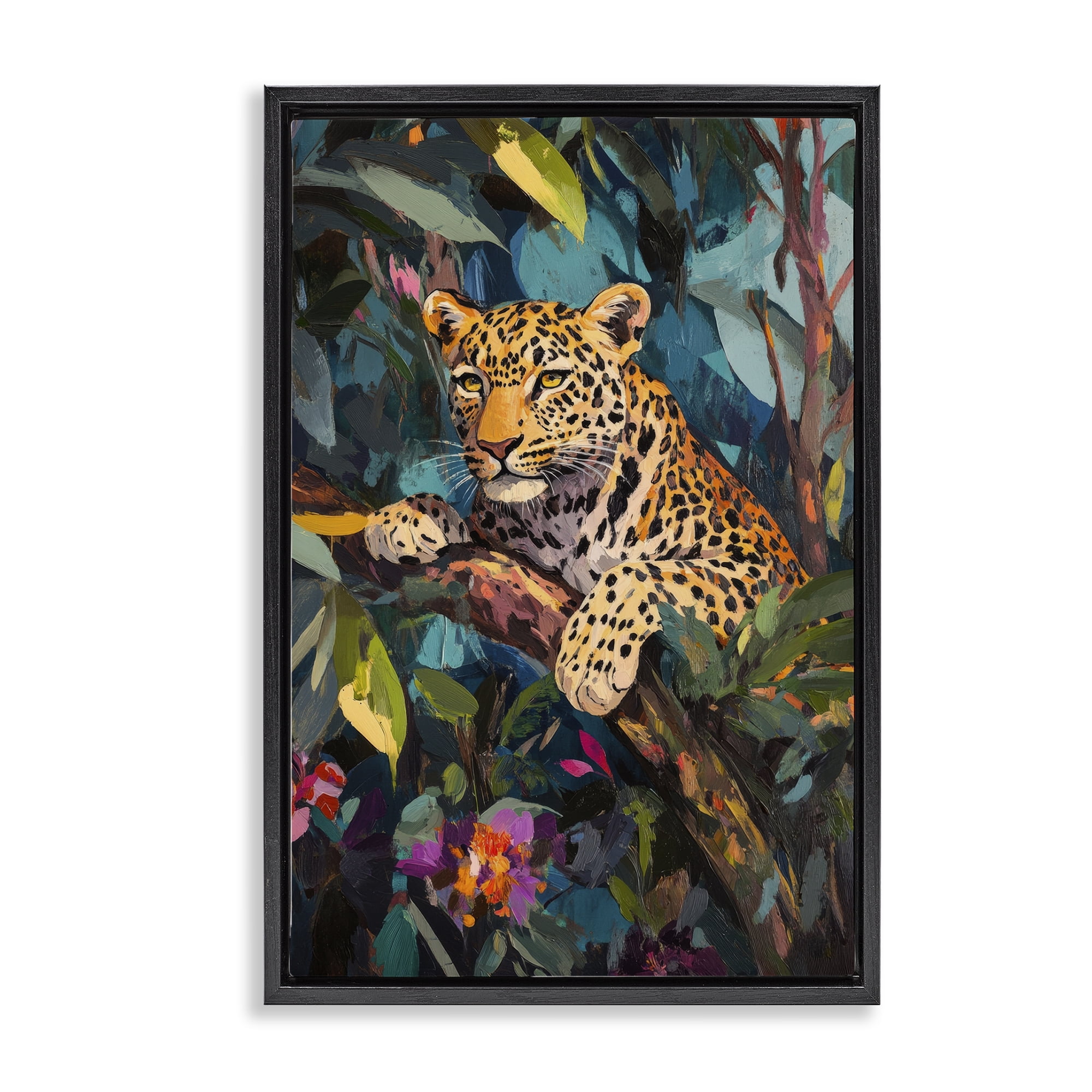 Stupell Industries One The Wild Side Leopard Black Framed Floater Canvas Wall Art, design by Petal Prints Design