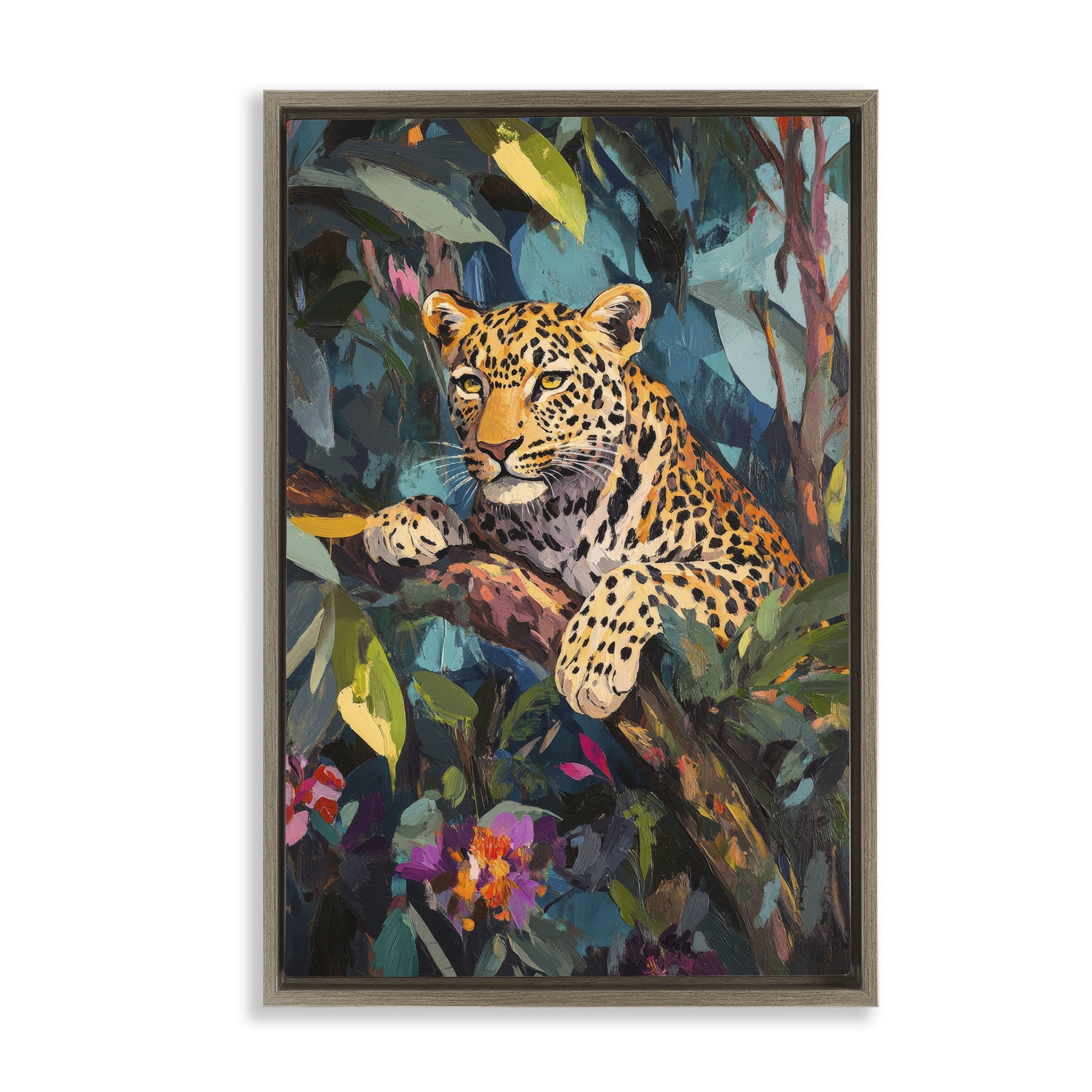 Stupell Industries One The Wild Side Leopard Brown Framed Floater Canvas Wall Art, design by Petal Prints Design