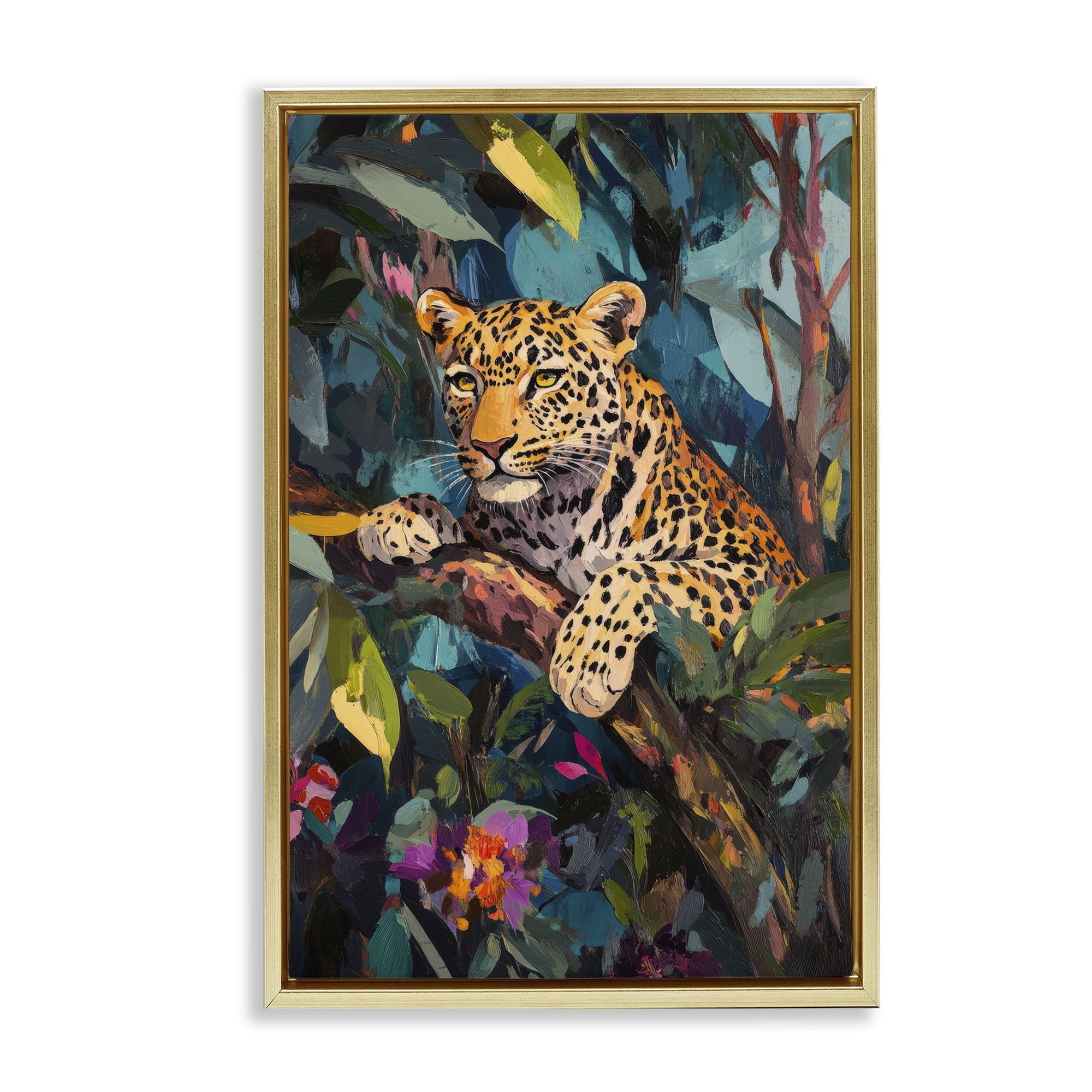 Stupell Industries One The Wild Side Leopard Gold Framed Floater Canvas Wall Art, design by Petal Prints Design