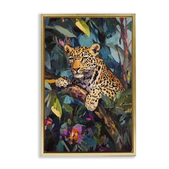 Stupell Industries Bohemian One The Wild Side Leopard Gold Floating Frame Canvas Art, 17 x 25, by Petals Prints Design