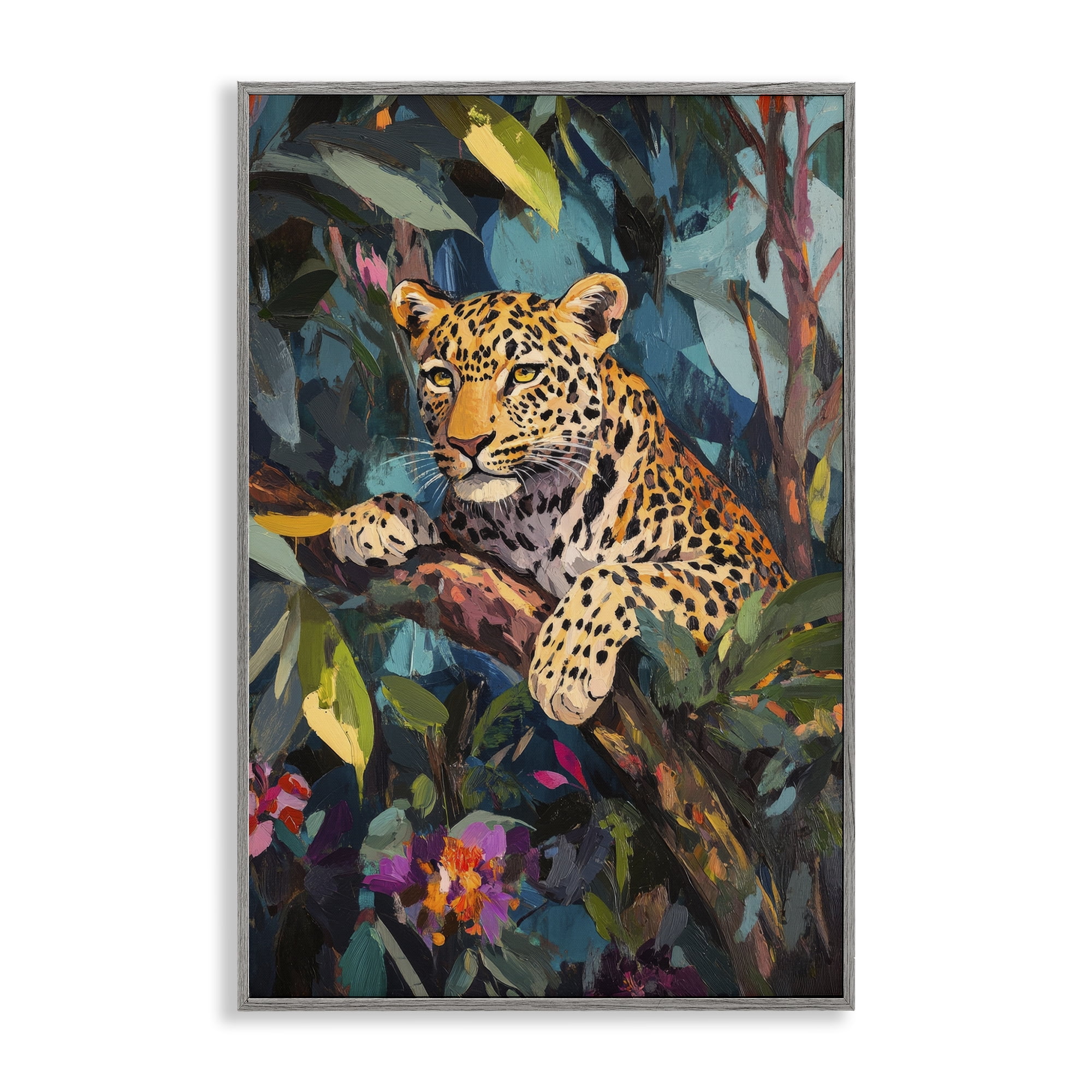 Stupell Industries One The Wild Side Leopard Gray Framed Giclee Art, design by Petal Prints Design
