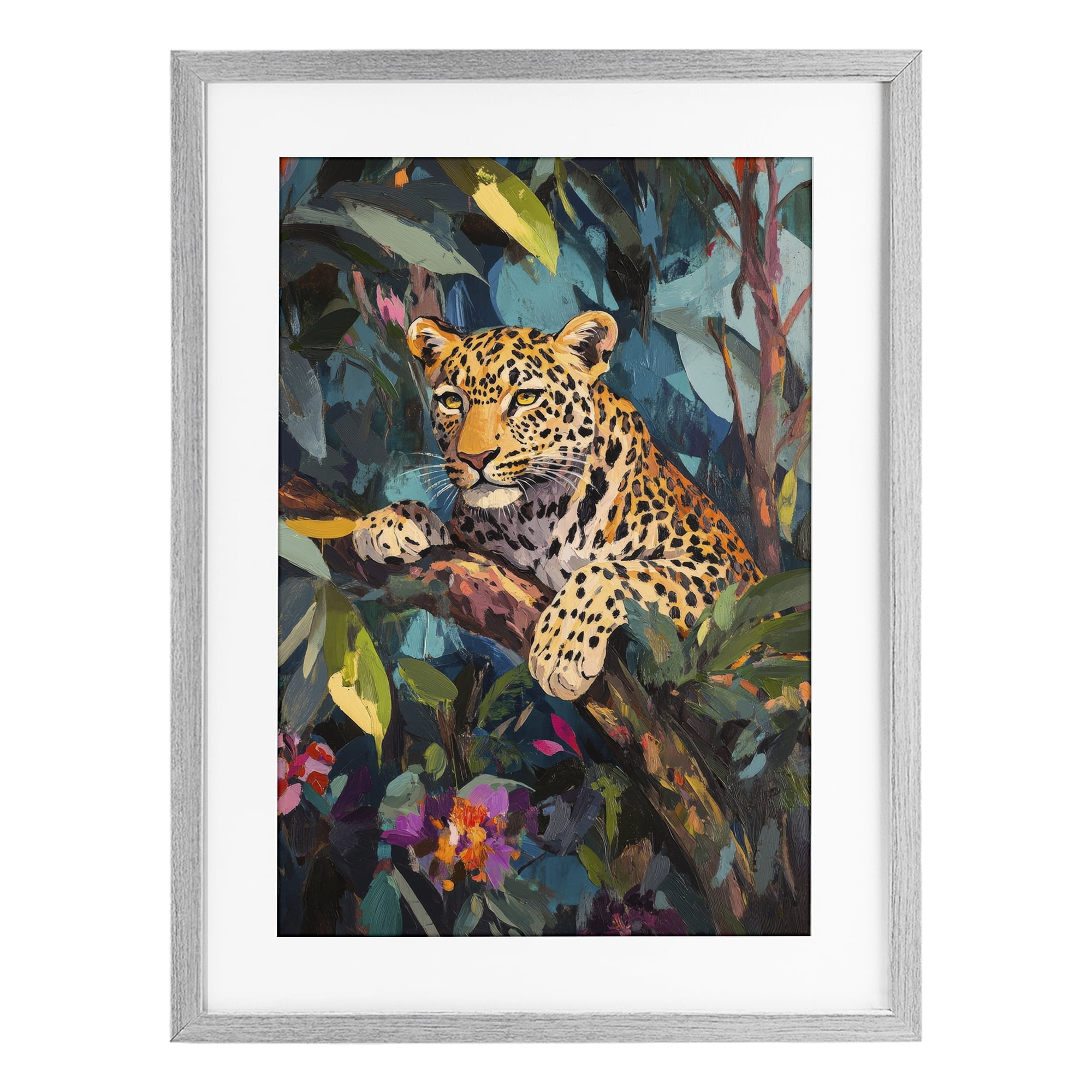 Stupell Industries One The Wild Side Leopard Gray Framed Print Under Glass, design by Petal Prints Design