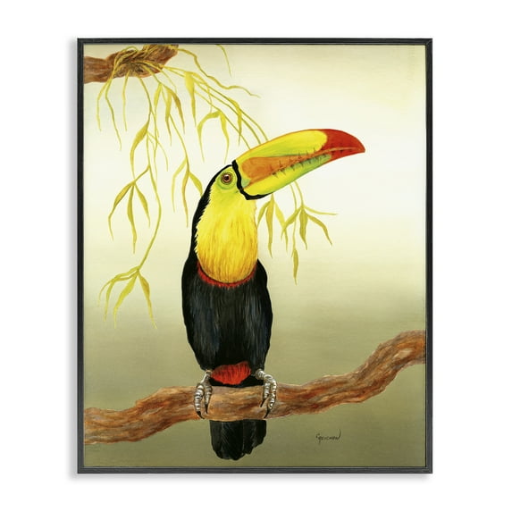 Stupell Industries One Toucan on Branch Animals & Insects Painting Black Framed Art Print Wall Art, 11 x 14