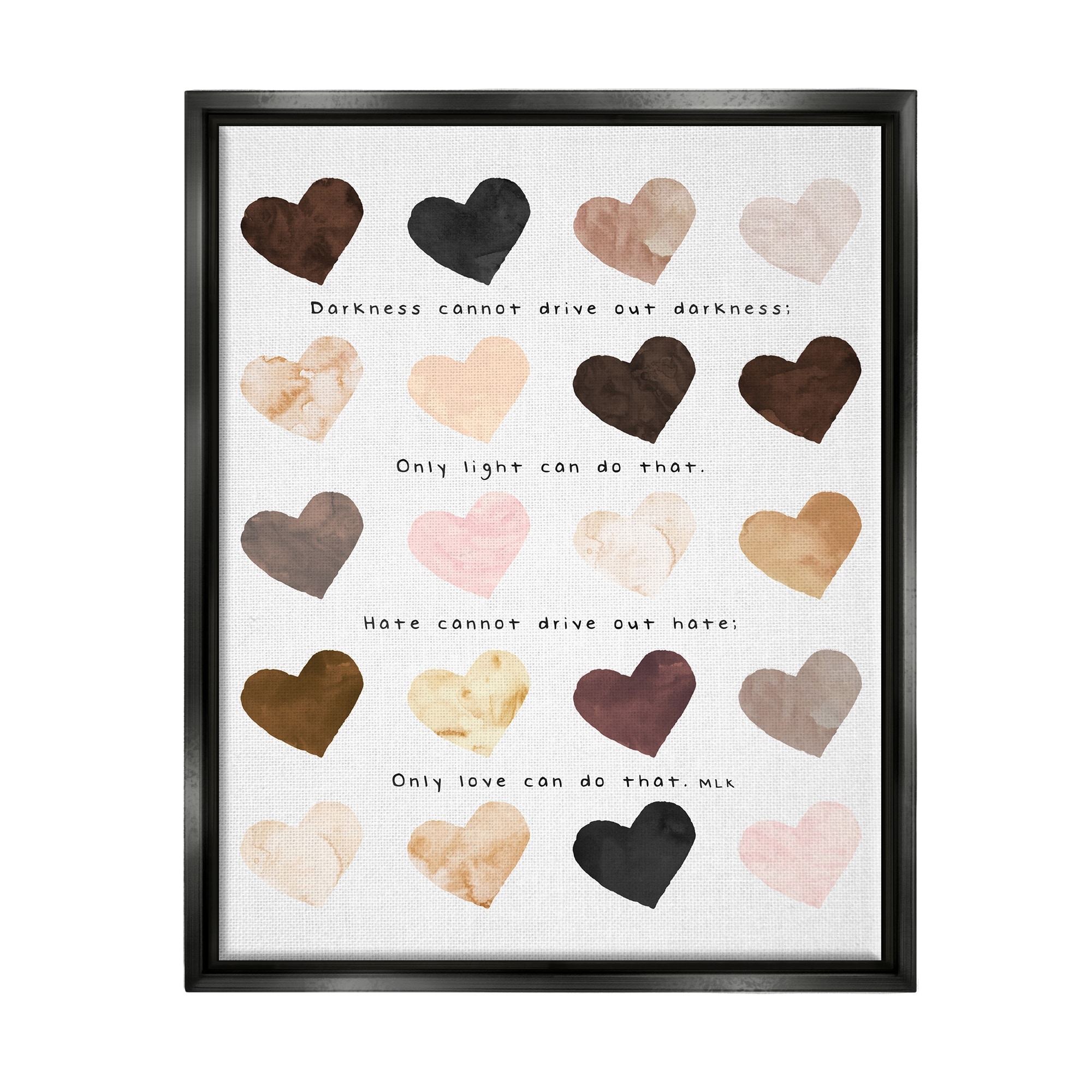 Stupell Industries Only Love Can Famous MLK Phrase Heart Pattern Metallic Gold Framed Floating Canvas Wall Art, 24x30, by Erica Billups