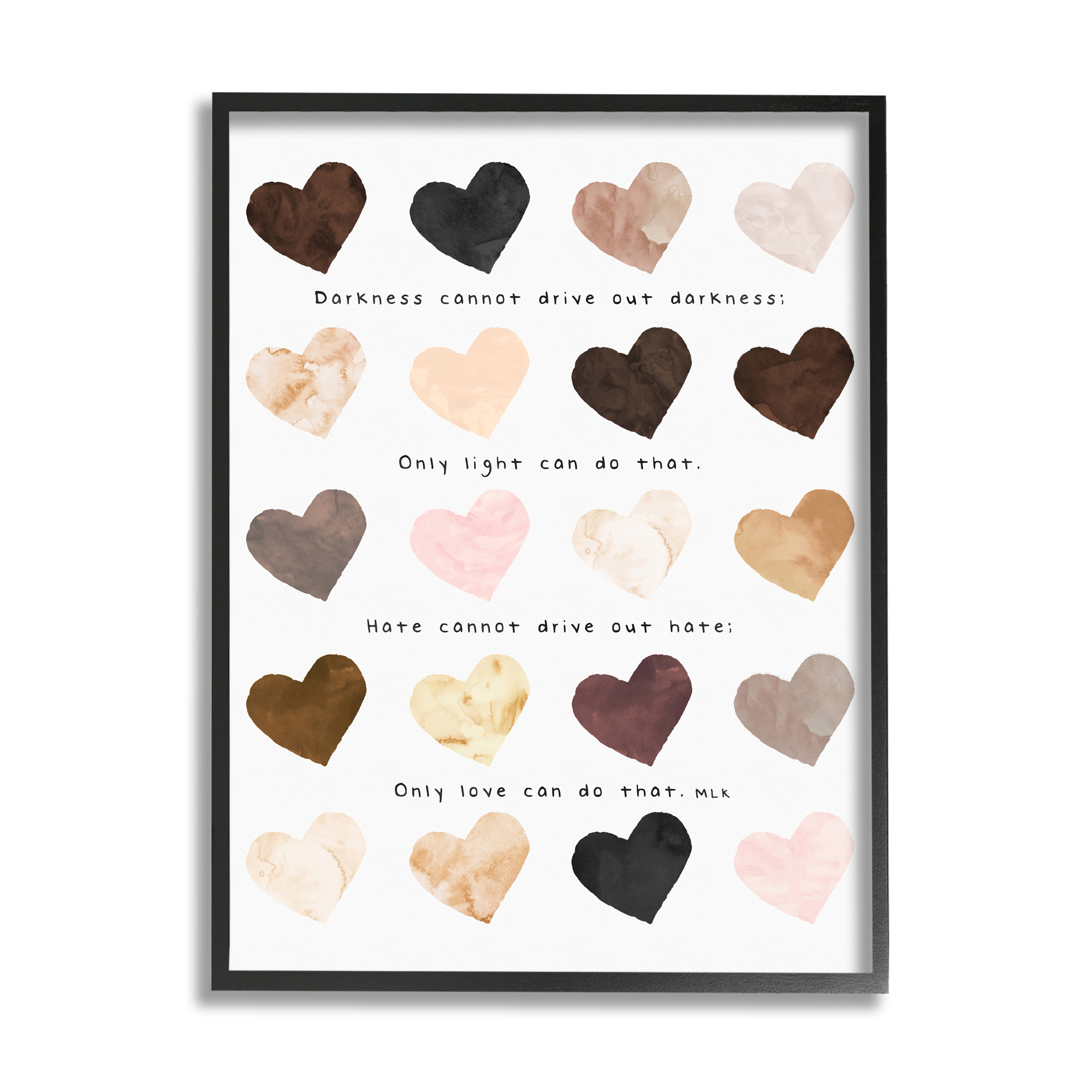 Stupell Industries Only Love Can Famous MLK Phrase Heart Pattern Typography Painting Black Framed Art Print Wall Art, 11 x 14