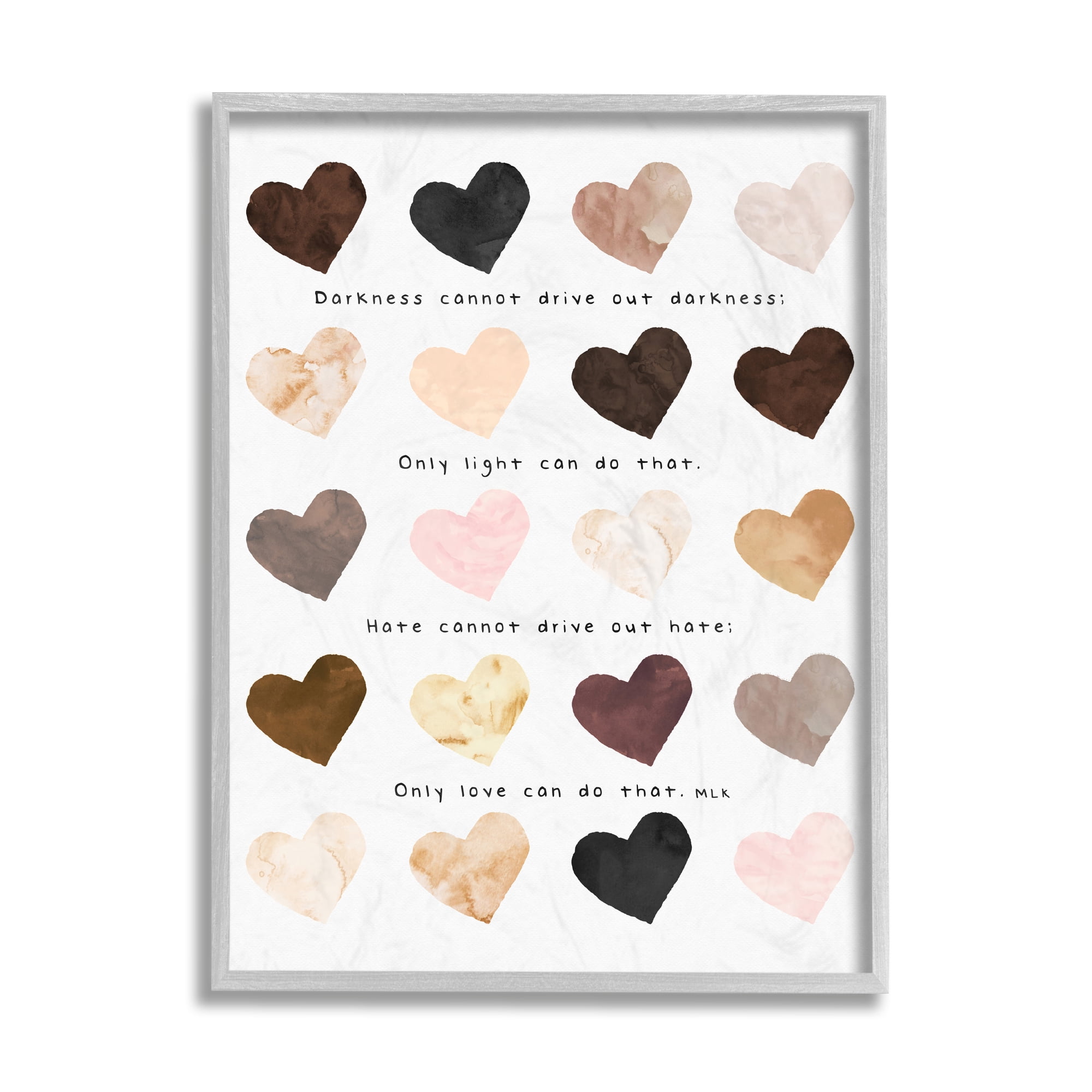 Stupell Industries Only Love Can Famous MLK Phrase Heart Pattern Typography Painting Gray Framed Art Print Wall Art, 11 x 14
