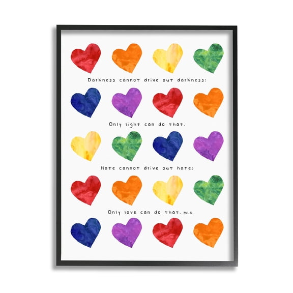 Stupell Industries Only Love Can MLK Quote Children's Diversity Hearts Graphic Art Black Framed Art Print Wall Art, 11x14, by Erica Billups