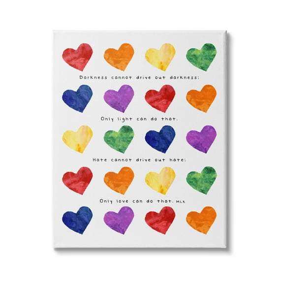 Stupell Industries Only Love Can MLK Quote Children's Diversity Hearts Graphic Art Gallery-Wrapped Canvas Print Wall Art, 24x30, by Erica Billups