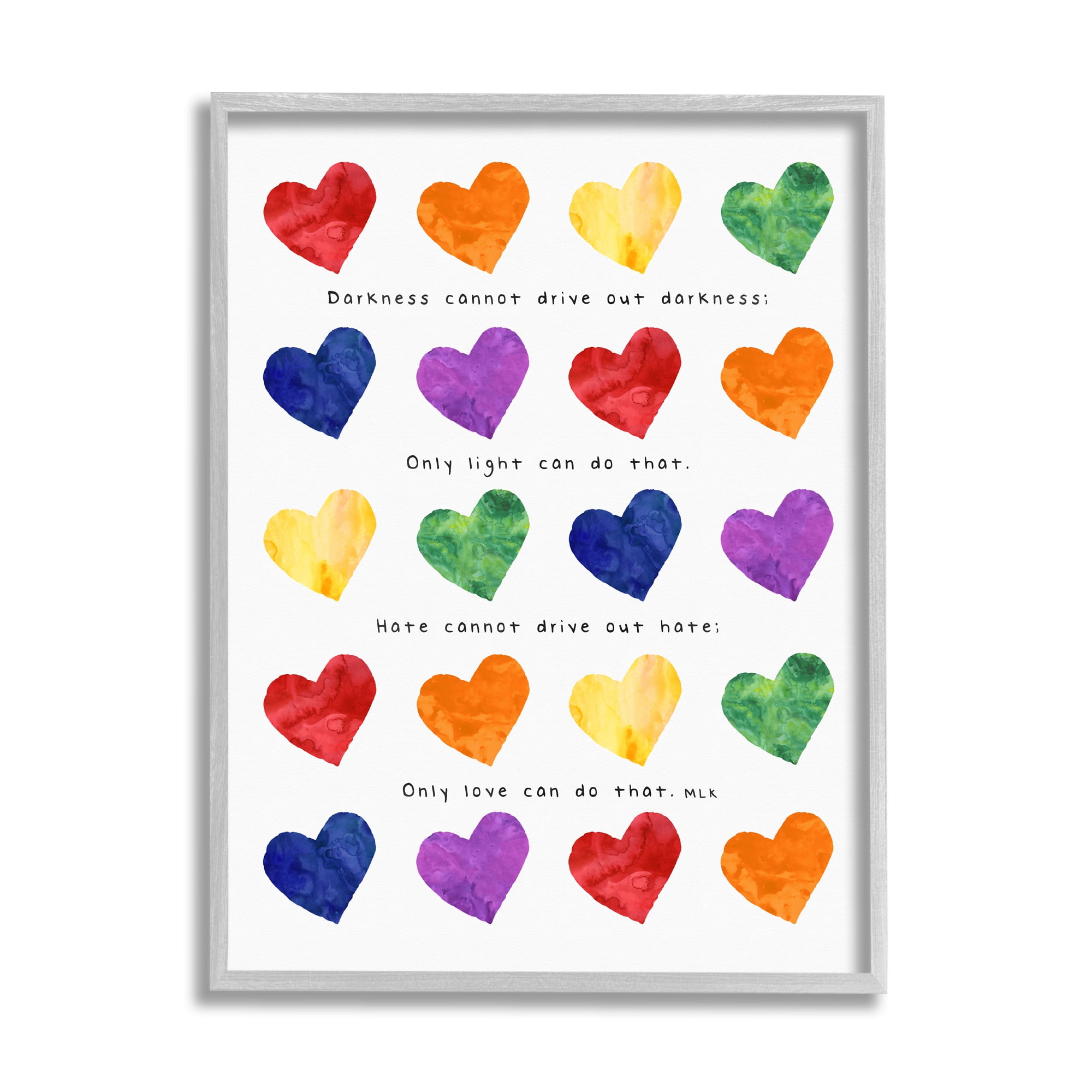 Stupell Industries Only Love Can MLK Quote Children's Diversity Hearts Graphic Art Gray Framed Art Print Wall Art, 11x14, by Erica Billups