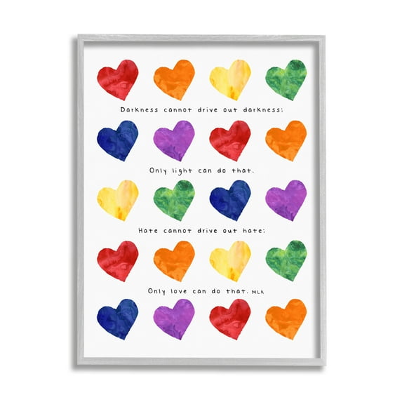 Stupell Industries Only Love Can MLK Quote Children's Diversity Hearts Graphic Art Gray Framed Art Print Wall Art, 11x14, by Erica Billups