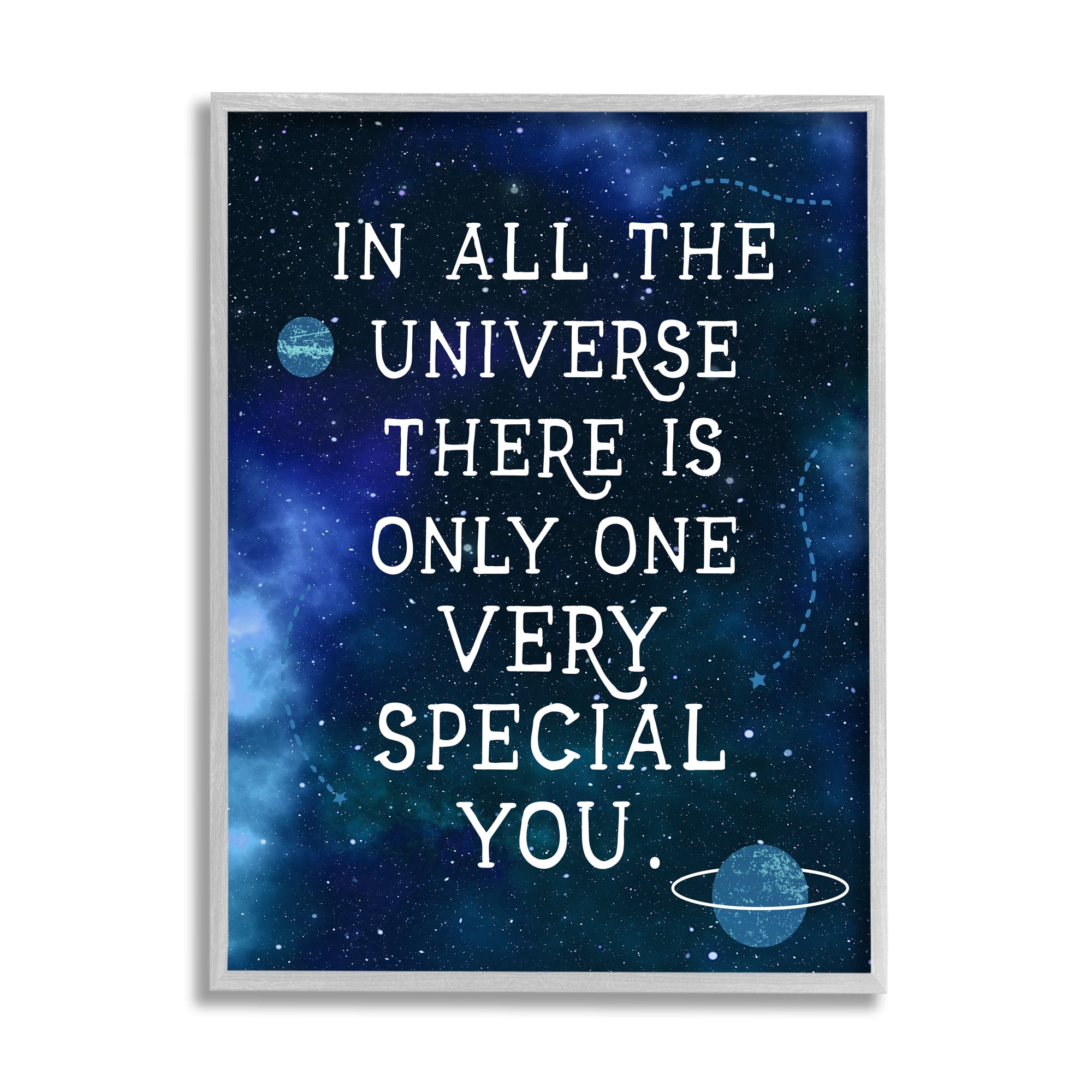 Stupell Industries Only One Very Special You Phrase Blue Universe Inspirational Painting Gray Framed Art Print Wall Art, 11 x 14