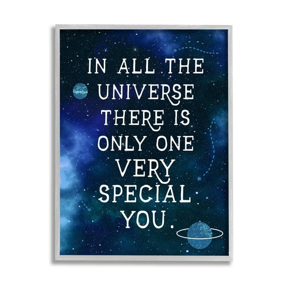 Stupell Industries Only One Very Special you Phrase Blue Universe Kids Painting Gray framed Art Print Wall Art, 24 x 30, Design by Daphne Polselli