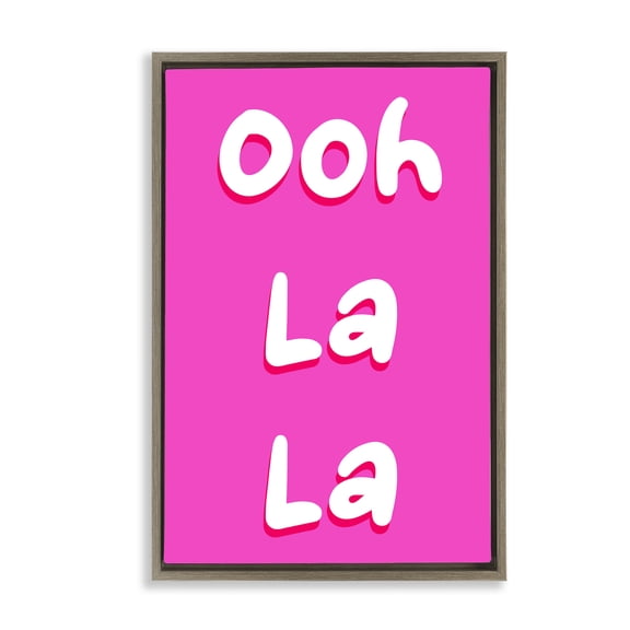 Stupell Industries Ooh La La Bright Pink Brown Framed Floater Canvas Wall Art design by Pooja Dave, 25 x 17