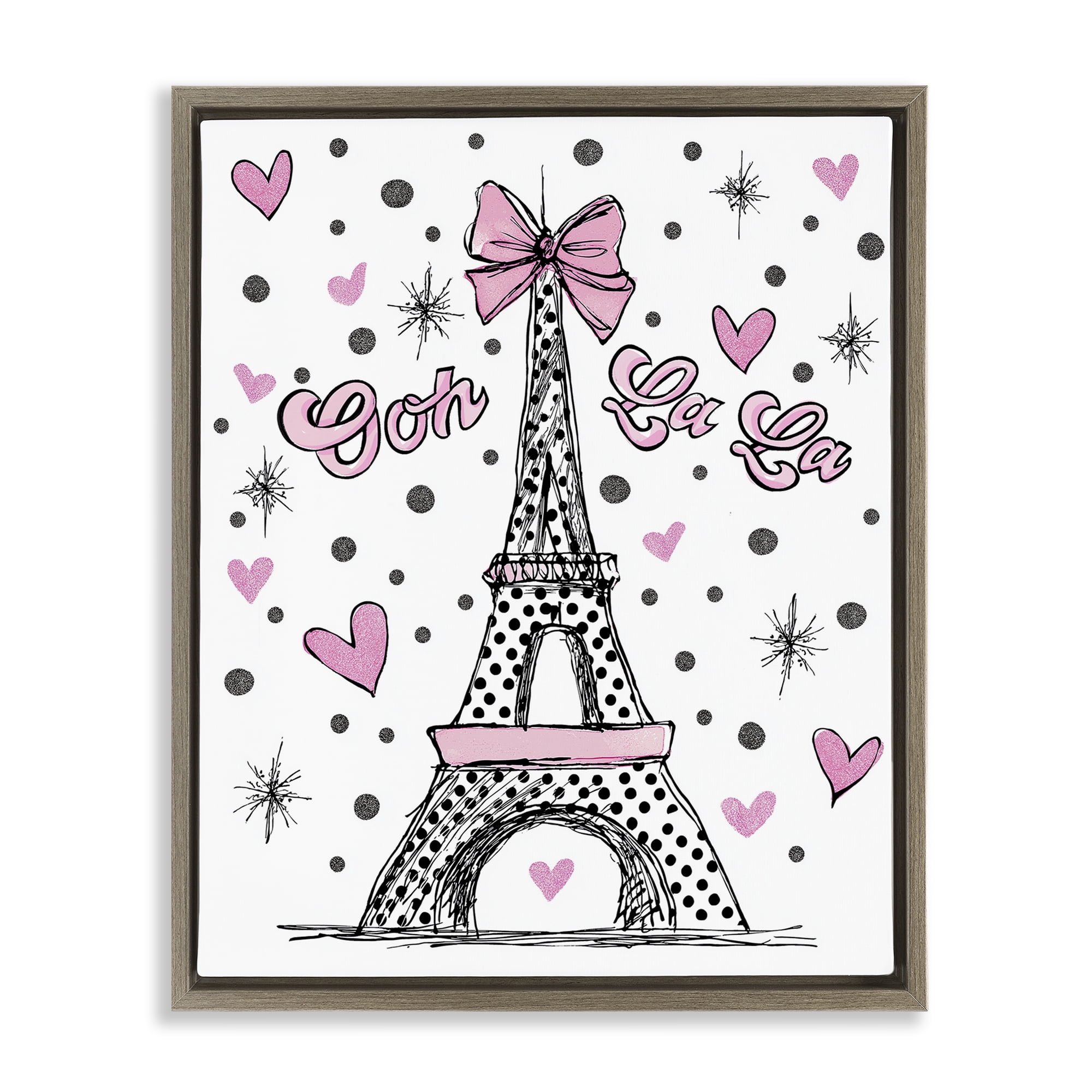 Stupell Industries Ooh La La Polka Dots Eiffel Brown Framed Floater Canvas Wall Art, design by Jess Stempel