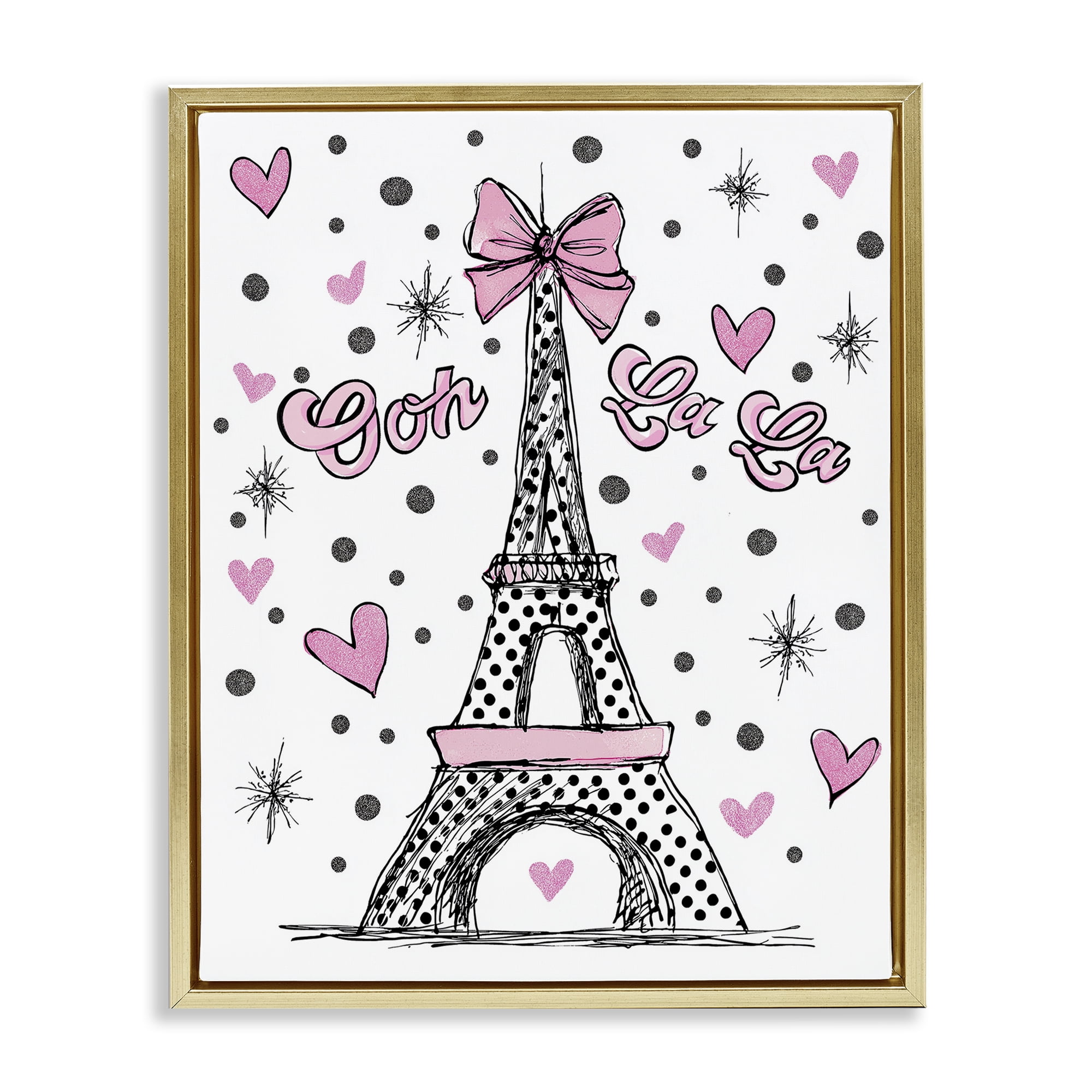 Stupell Industries Ooh La La Polka Dots Eiffel Gold Framed Floater Canvas Wall Art, design by Jess Stempel