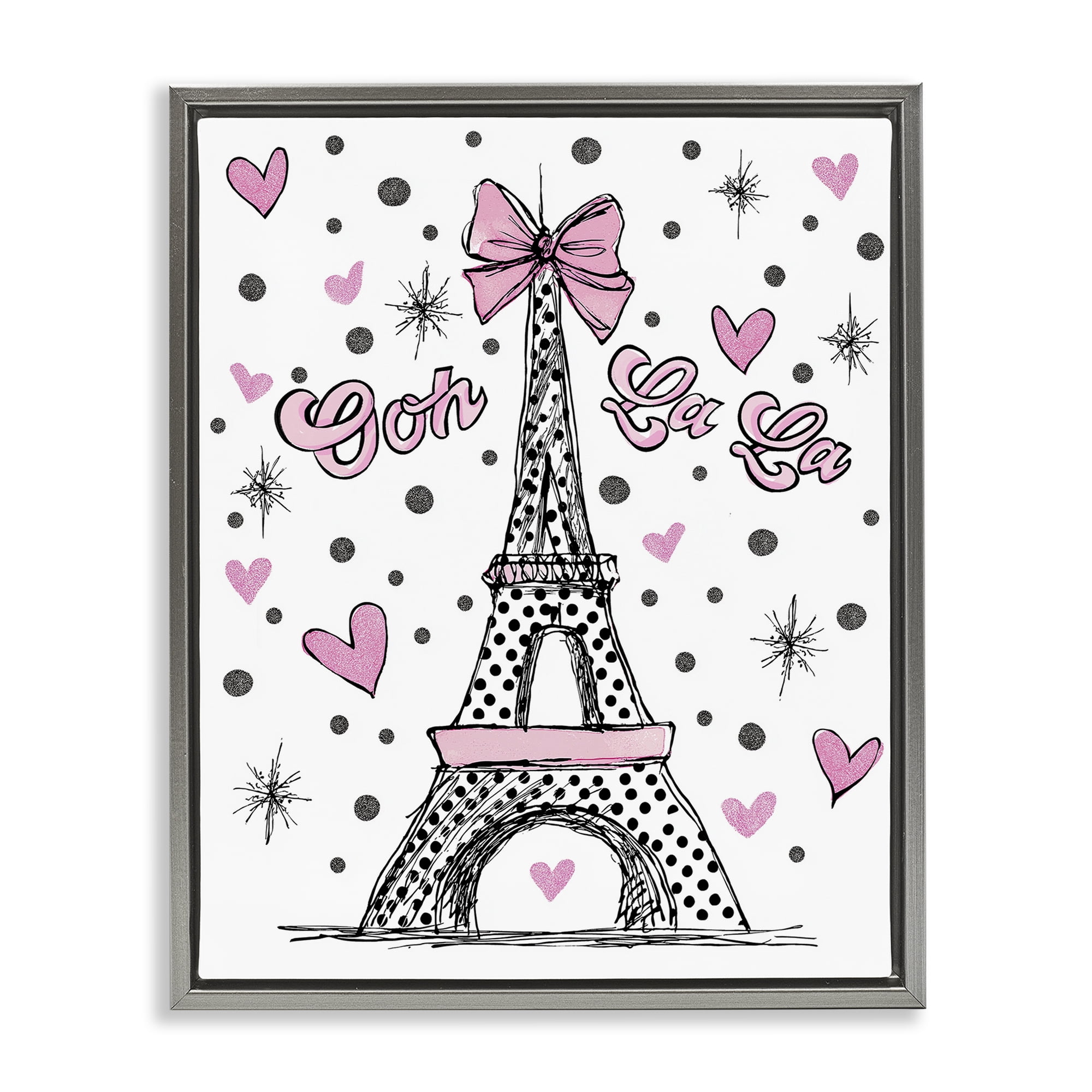 Stupell Industries Ooh La La Polka Dots Eiffel Gray Framed Floater Canvas Wall Art, design by Jess Stempel