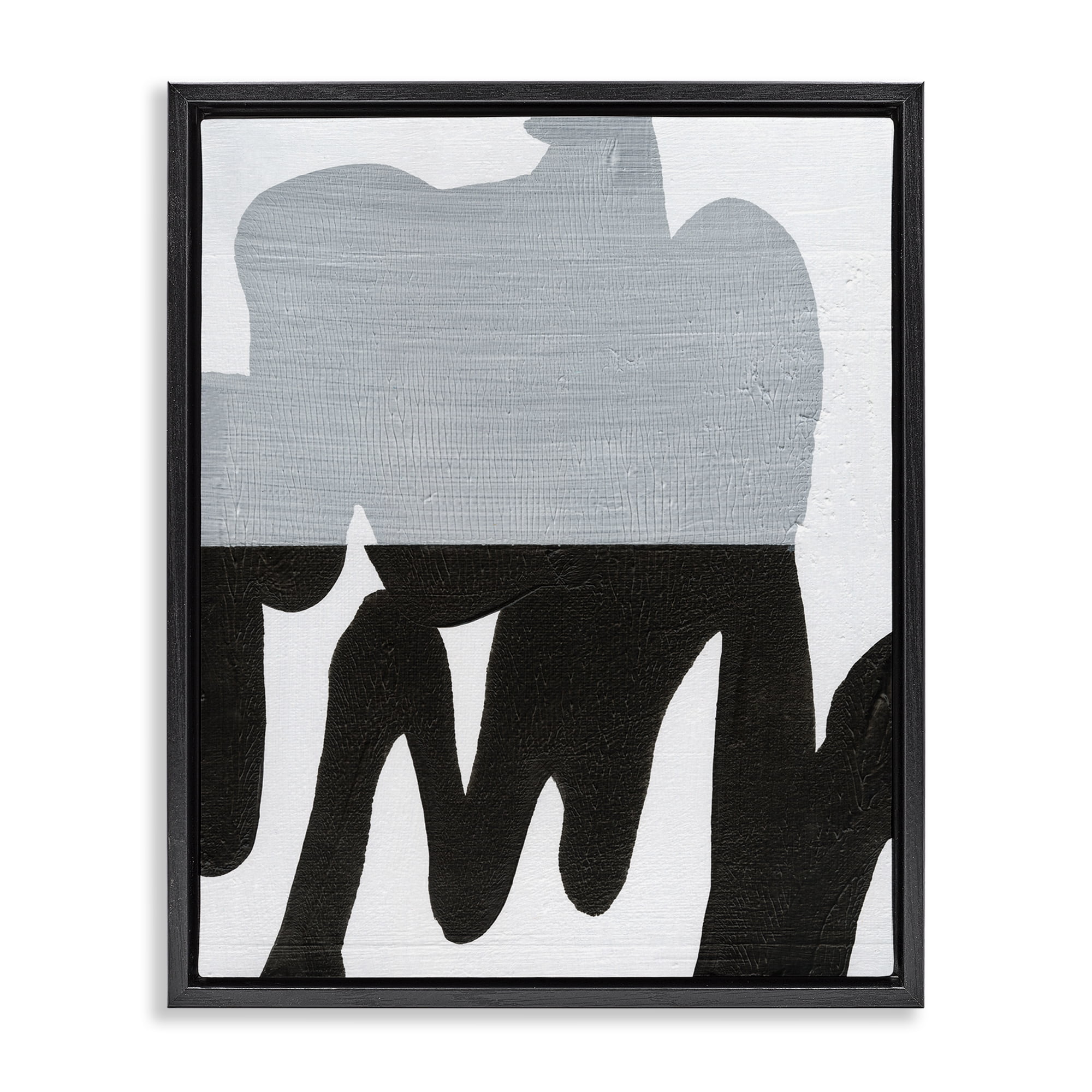 Stupell Industries Opaque Black & Grey Form Abstract Painting Black Floater Framed Canvas Art Print Wall Art, 17 x 21