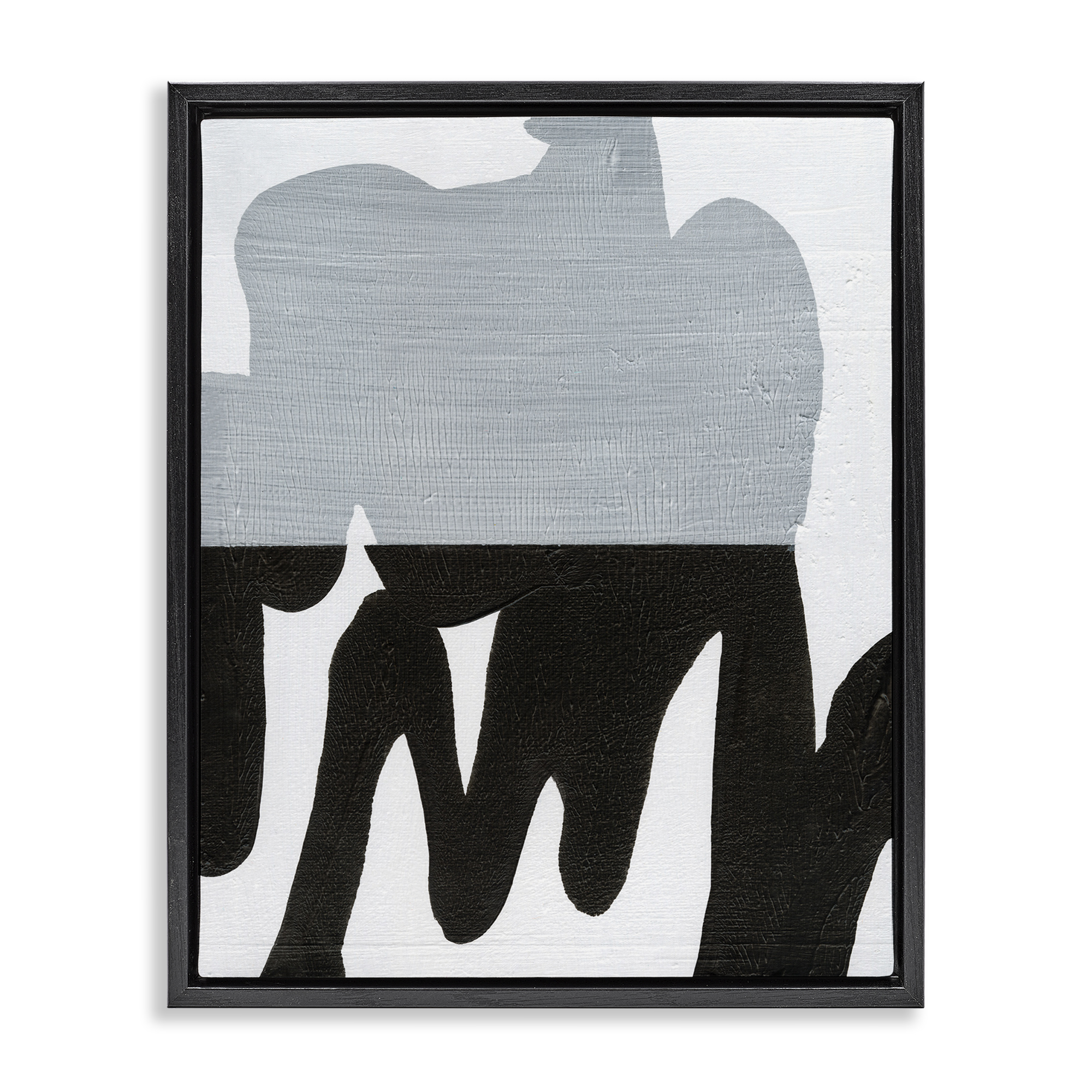 Stupell Industries Opaque Black & Grey Form Abstract Painting Black Floater Framed Canvas Art Print Wall Art, 25 x 31