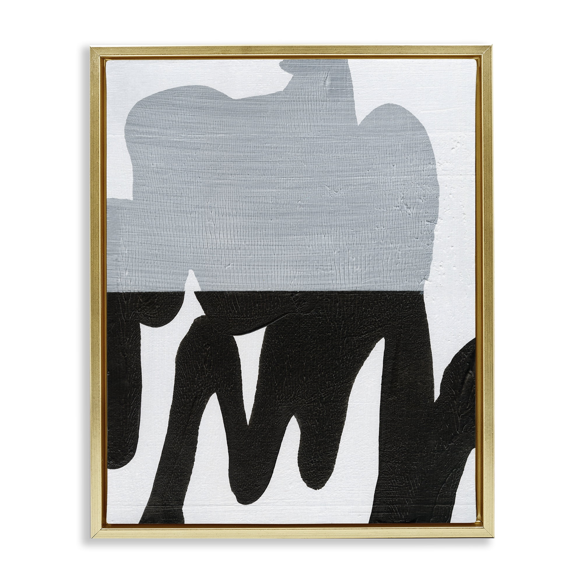 Stupell Industries Opaque Black & Grey Form Abstract Painting Gold Floater Framed Canvas Art Print Wall Art, 17 x 21