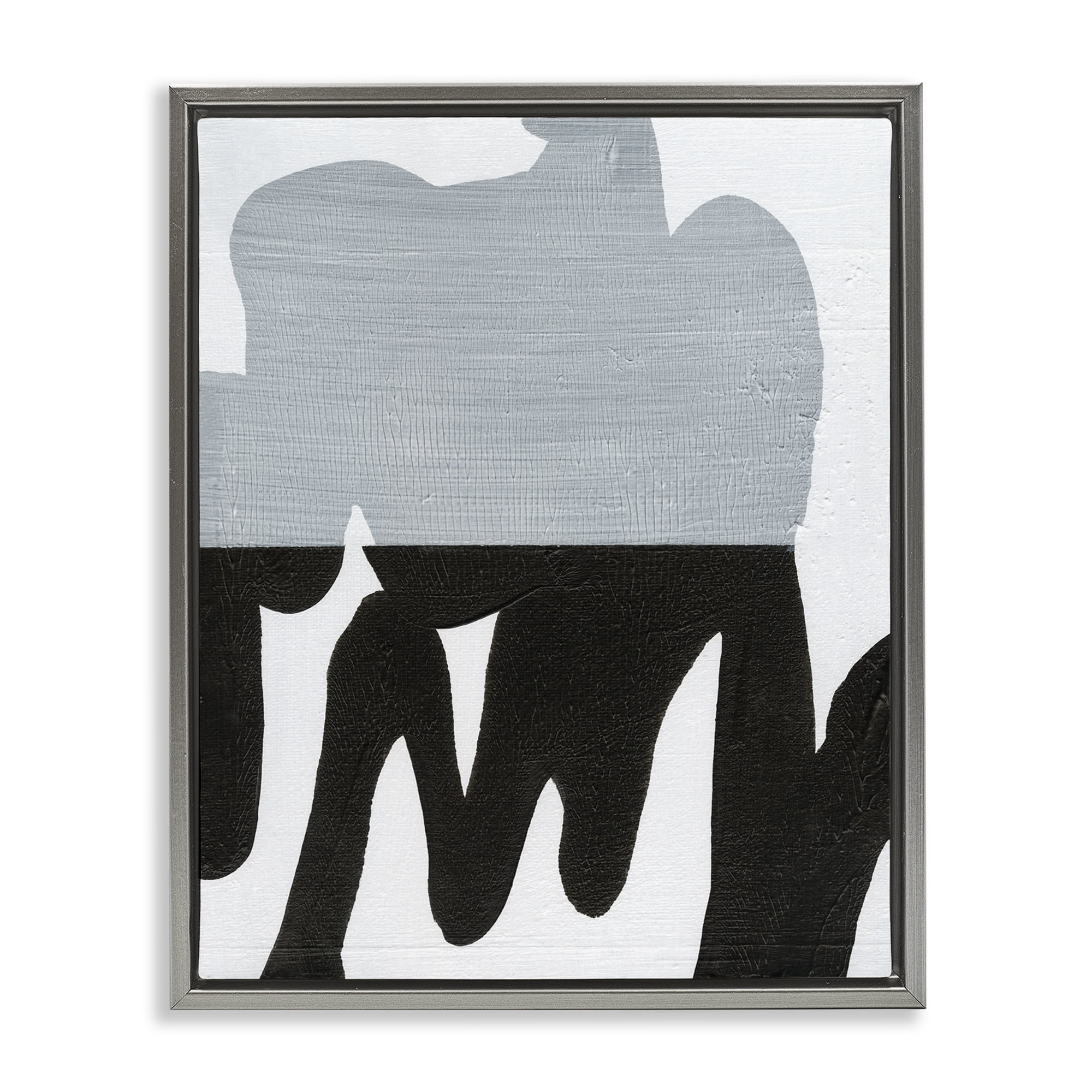 Stupell Industries Opaque Black & Grey Form Abstract Painting Gray Floater Framed Canvas Art Print Wall Art, 25 x 31