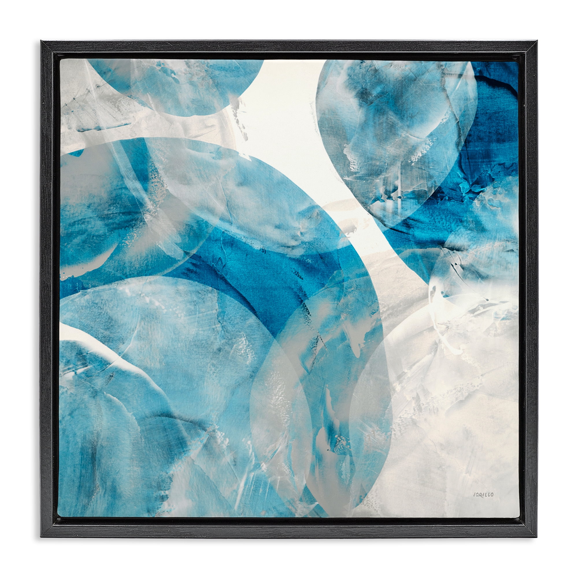 Stupell Industries Opaque Blue Spheres Abstract Painting Black Floater Framed Canvas Art Print Wall Art, 25 x 25