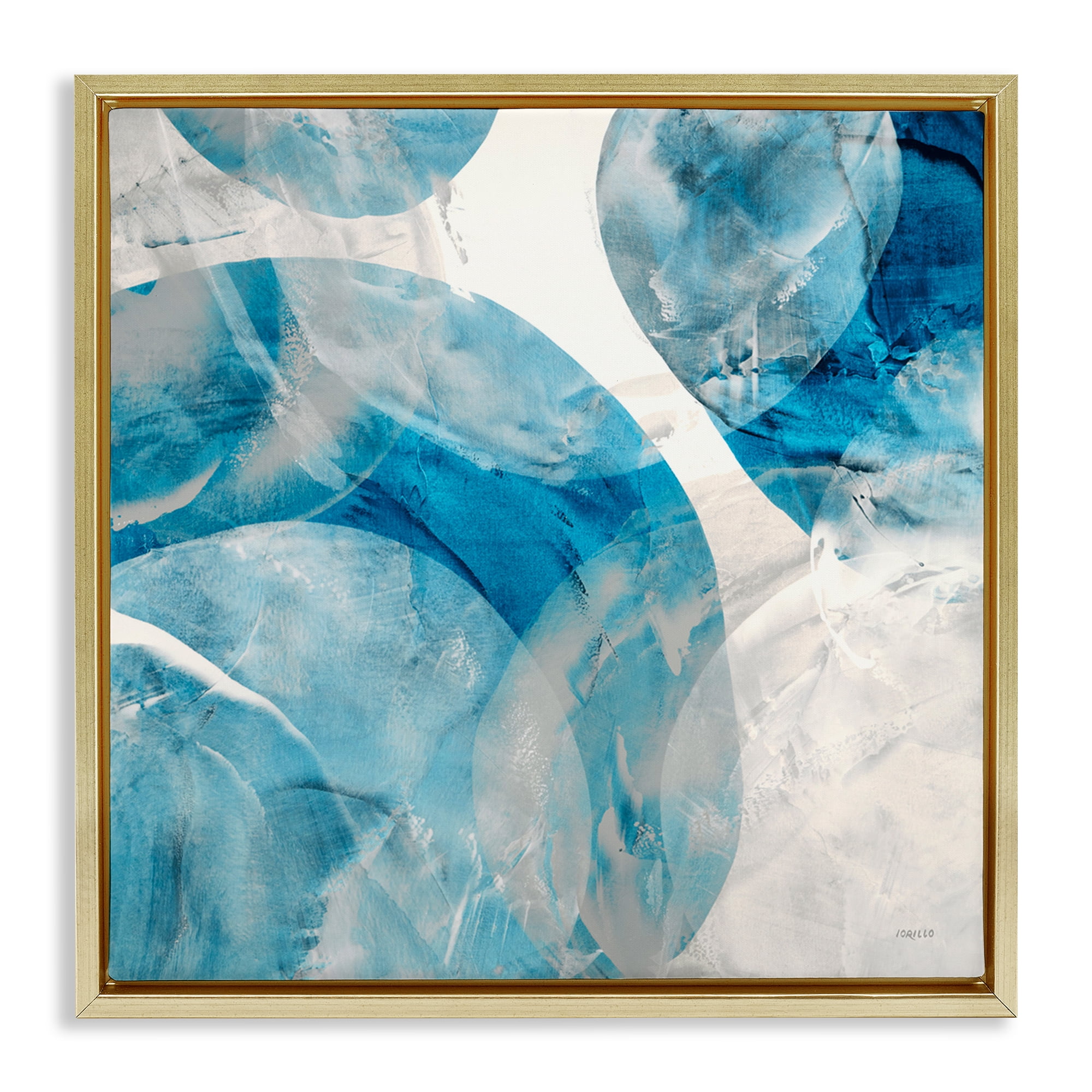 Stupell Industries Opaque Blue Spheres Abstract Painting Gold Floater Framed Canvas Art Print Wall Art, 25 x 25