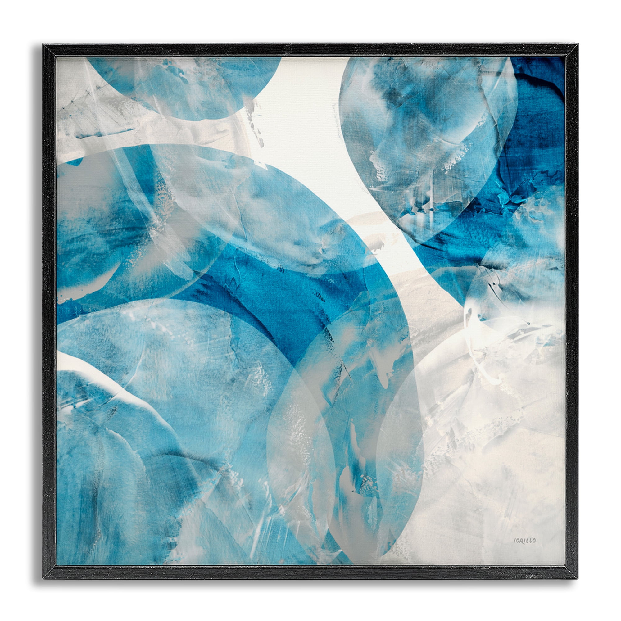 Stupell Industries Opaque Blue Spheres Abstract Painting Gray Framed Art Print Wall Art, 12 x 12