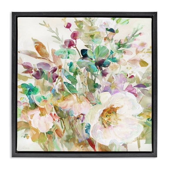 Stupell Industries Opaque Distressed Blooms Plants & Flowers Painting Black Floater Framed Canvas Art Print Wall Art, 18 x 18