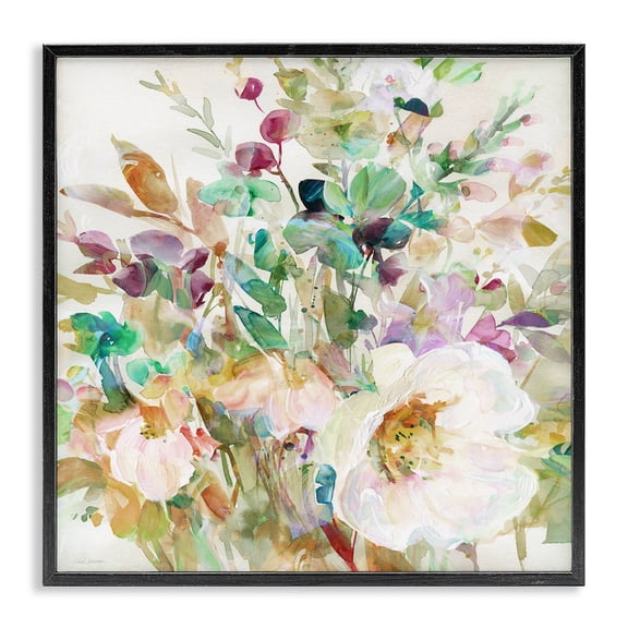 Stupell Industries Opaque Distressed Blooms Plants & Flowers Painting Black Framed Art Print Wall Art, 17 x 17