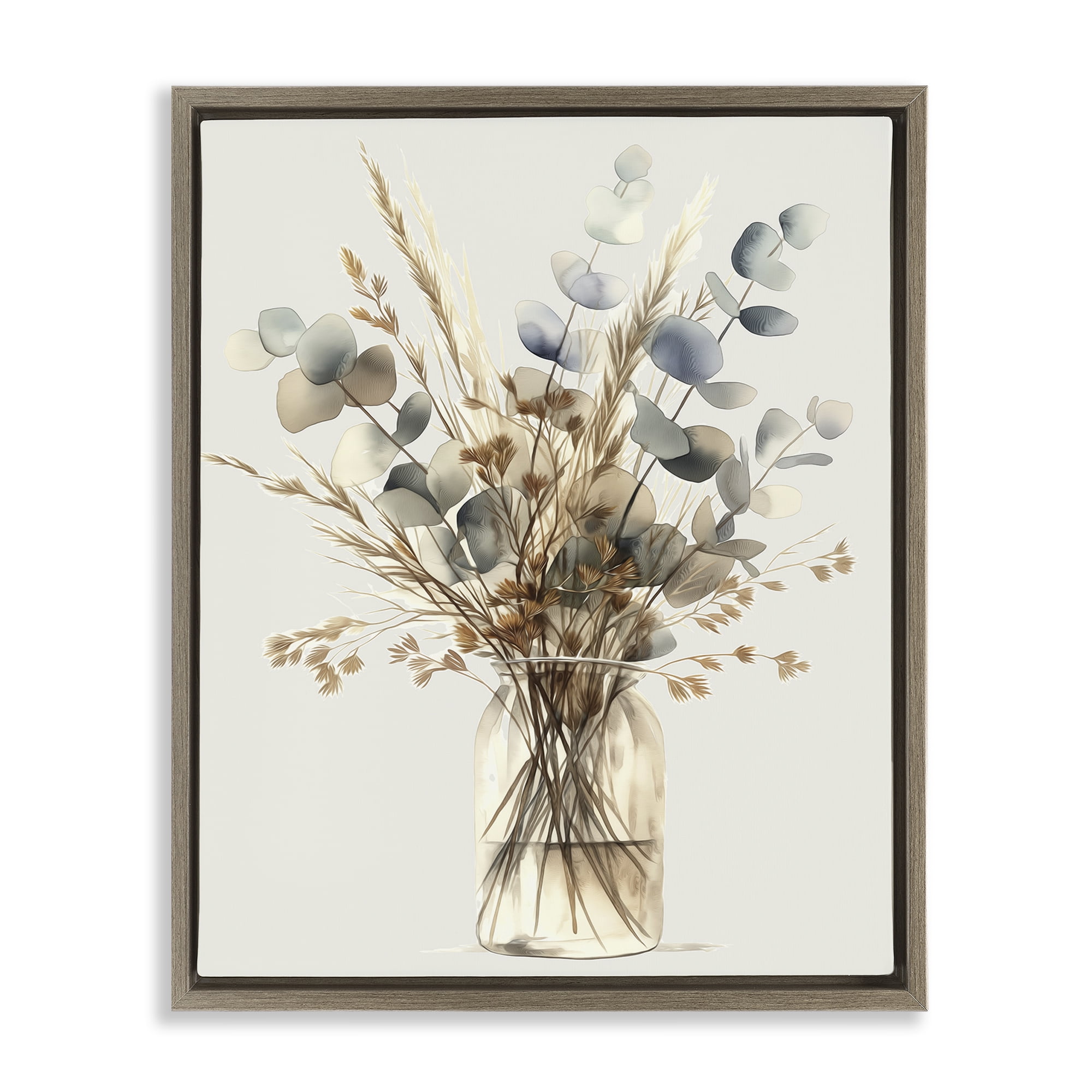 Stupell Industries Opaque Eucalyptus Bouquet Plants & Flowers Painting Brown Floater Framed Canvas Art Print Wall Art, 17 x 21