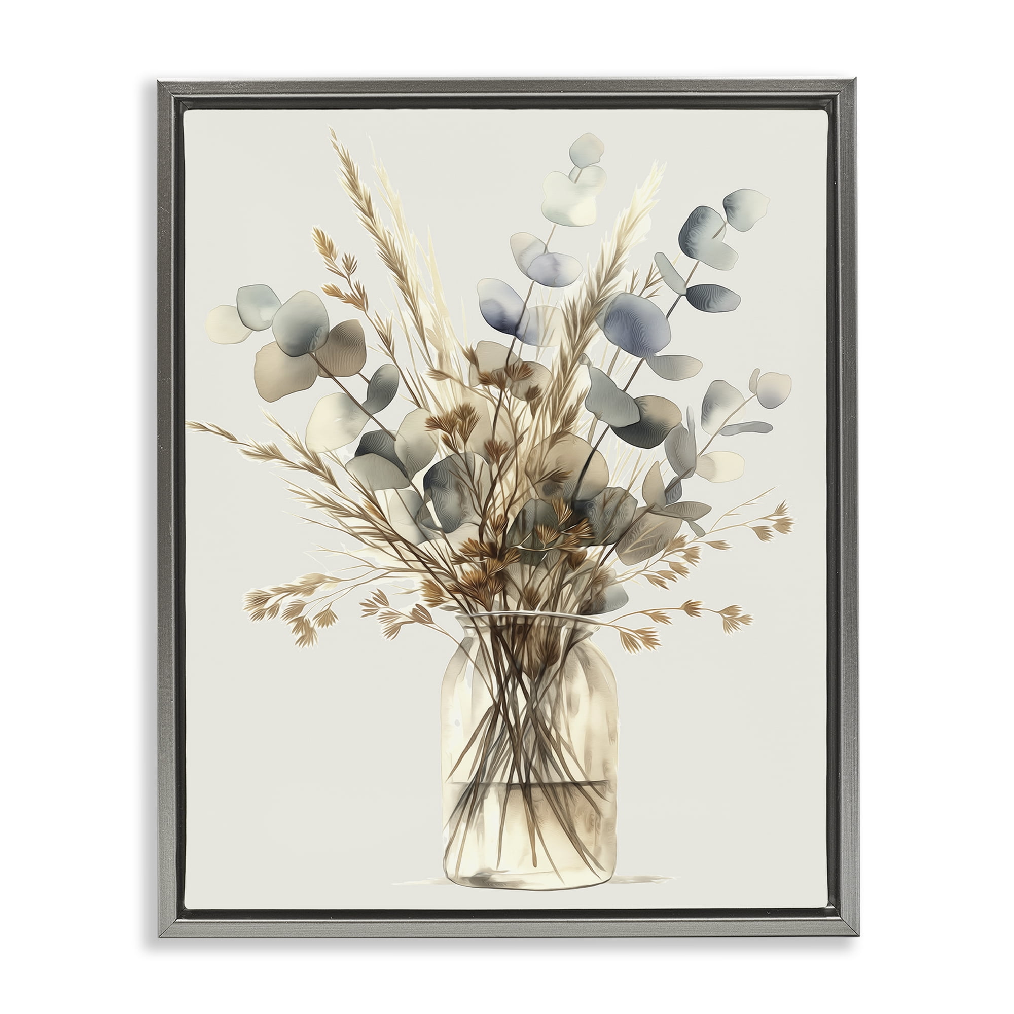 Stupell Industries Opaque Eucalyptus Bouquet Plants & Flowers Painting Gray Floater Framed Canvas Art Print Wall Art, 17 x 21