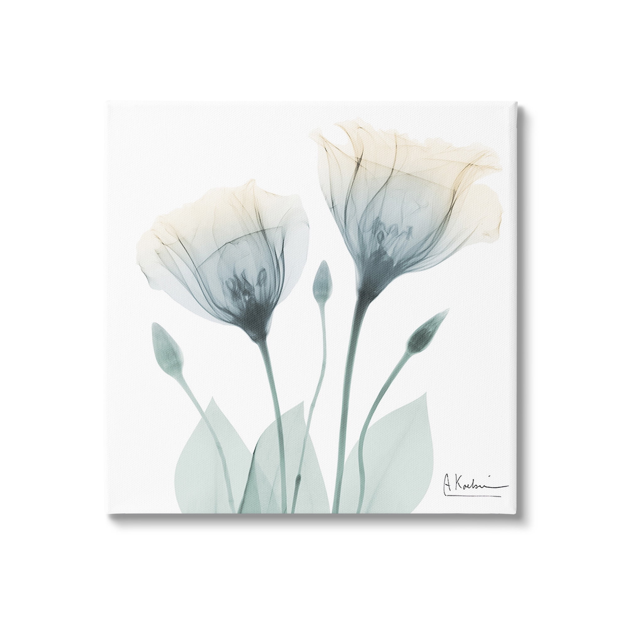 30" x 30" White and Gray Abstract Floral Canvas Print