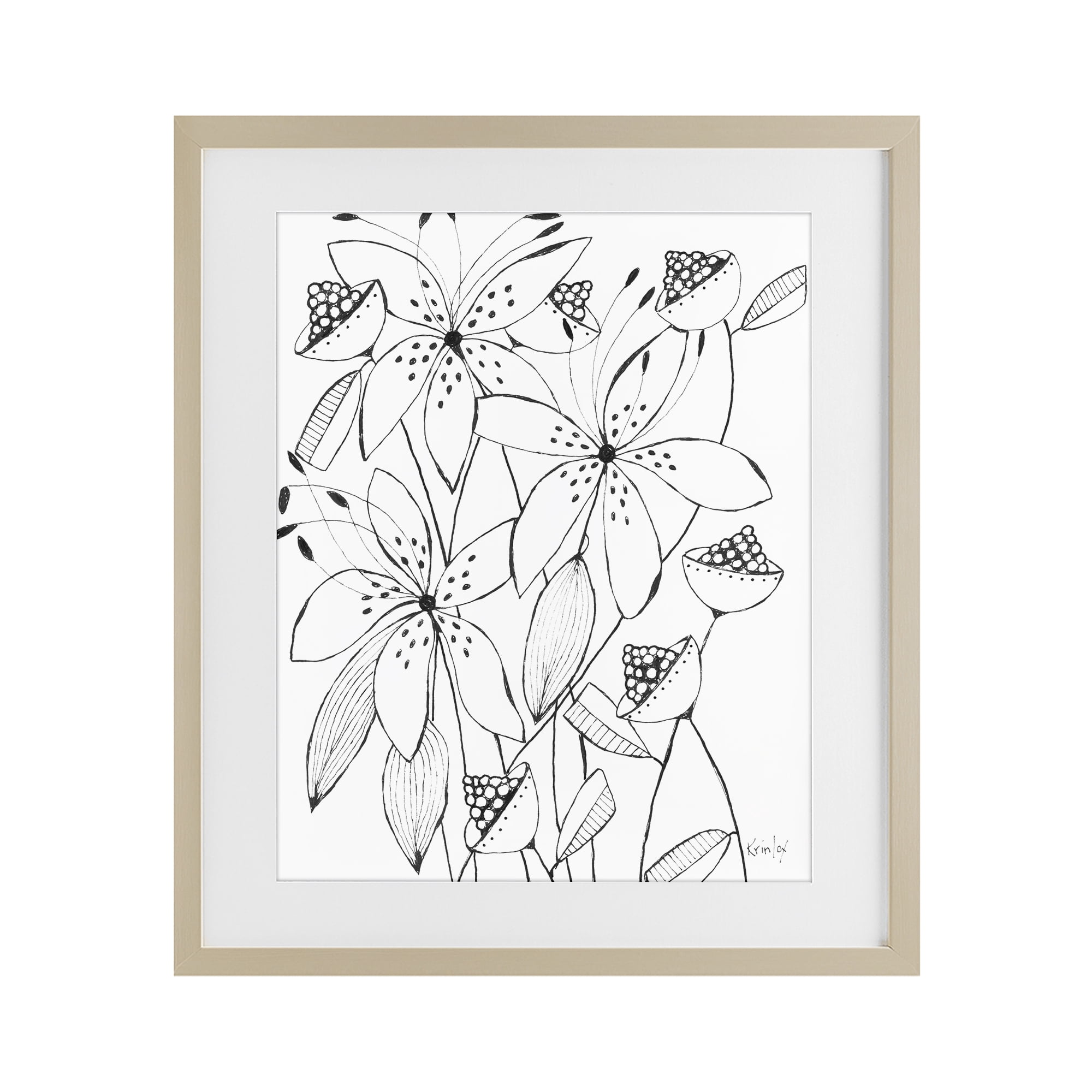 Stupell Industries Open Blooms Outline Birch Framed Print Under Glass, design by Krinlox
