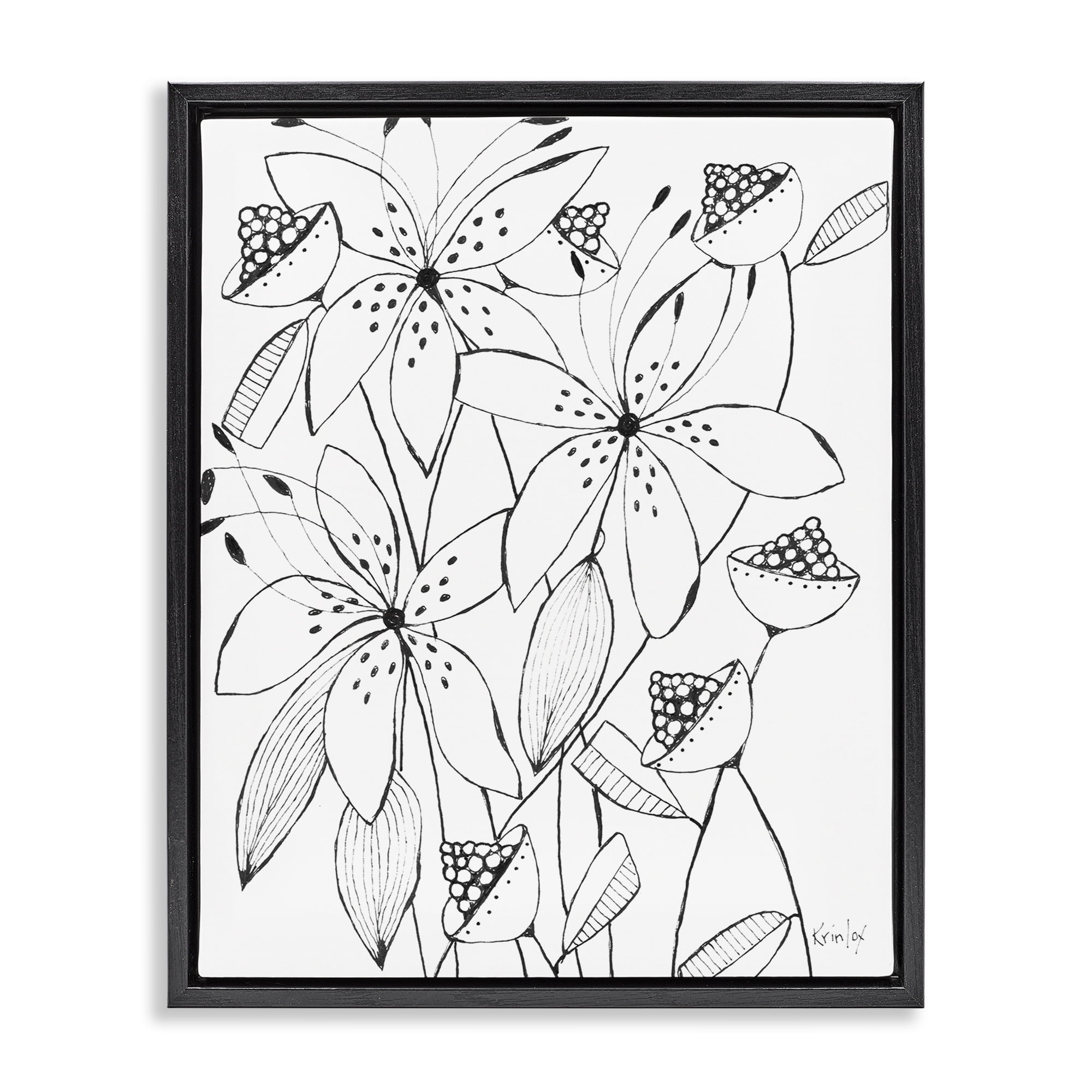 Stupell Industries Open Blooms Outline Black Framed Floater Canvas Wall Art, design by Krinlox