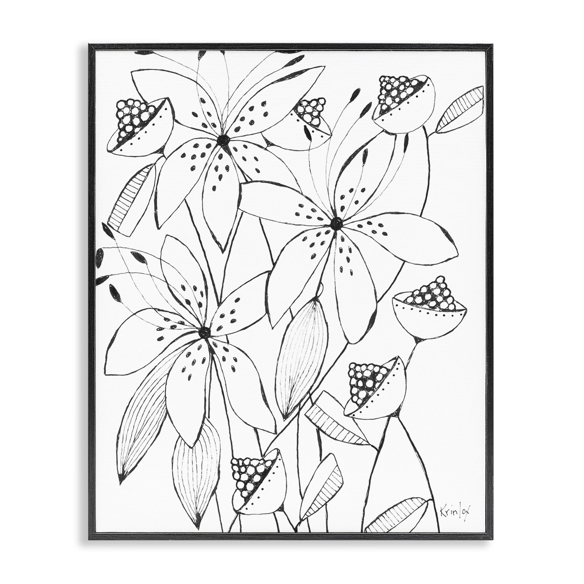 Stupell Industries Open Blooms Outline Black Framed Giclee Art, design by Krinlox