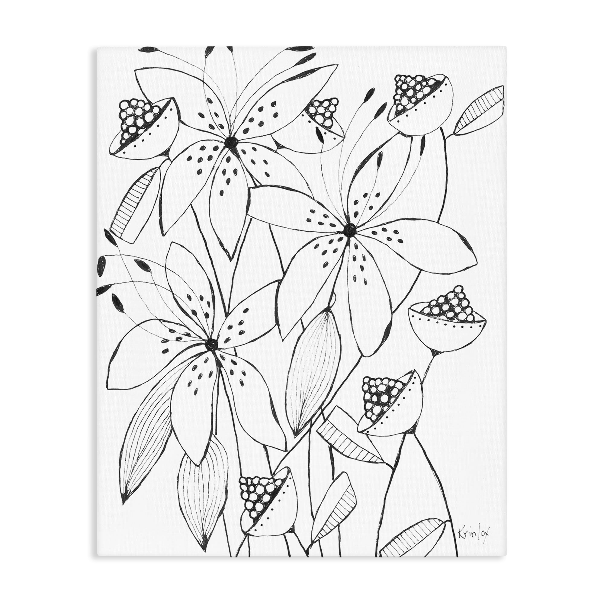 Stupell Industries Open Blooms Outline Canvas Wall Art, design by