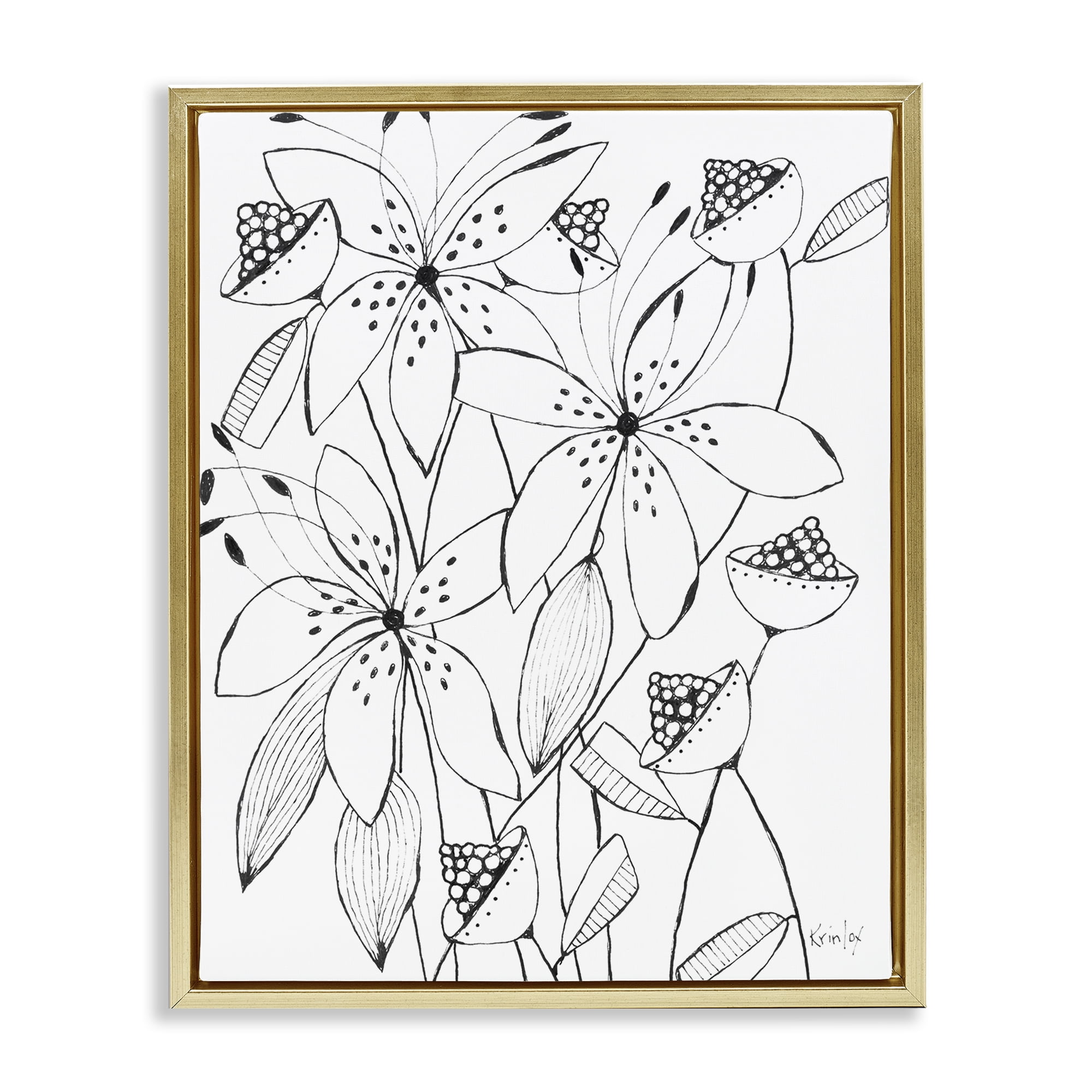 Stupell Industries Open Blooms Outline Gold Framed Floater Canvas Wall Art, design by Krinlox