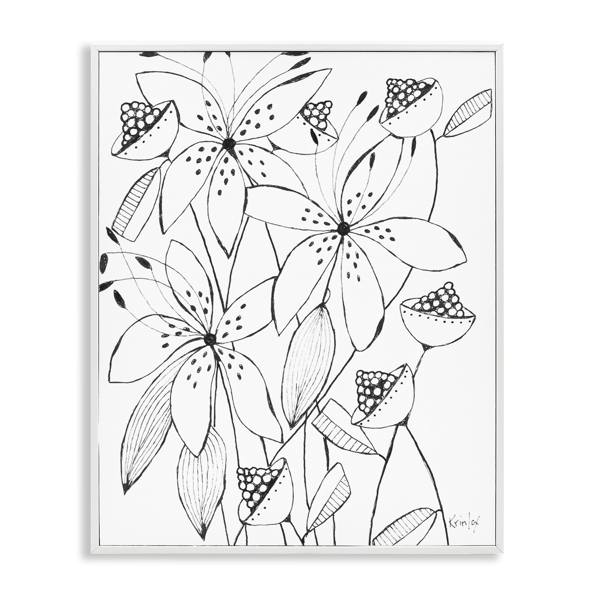 Stupell Industries Open Blooms Outline White Framed Giclee Art, design by Krinlox