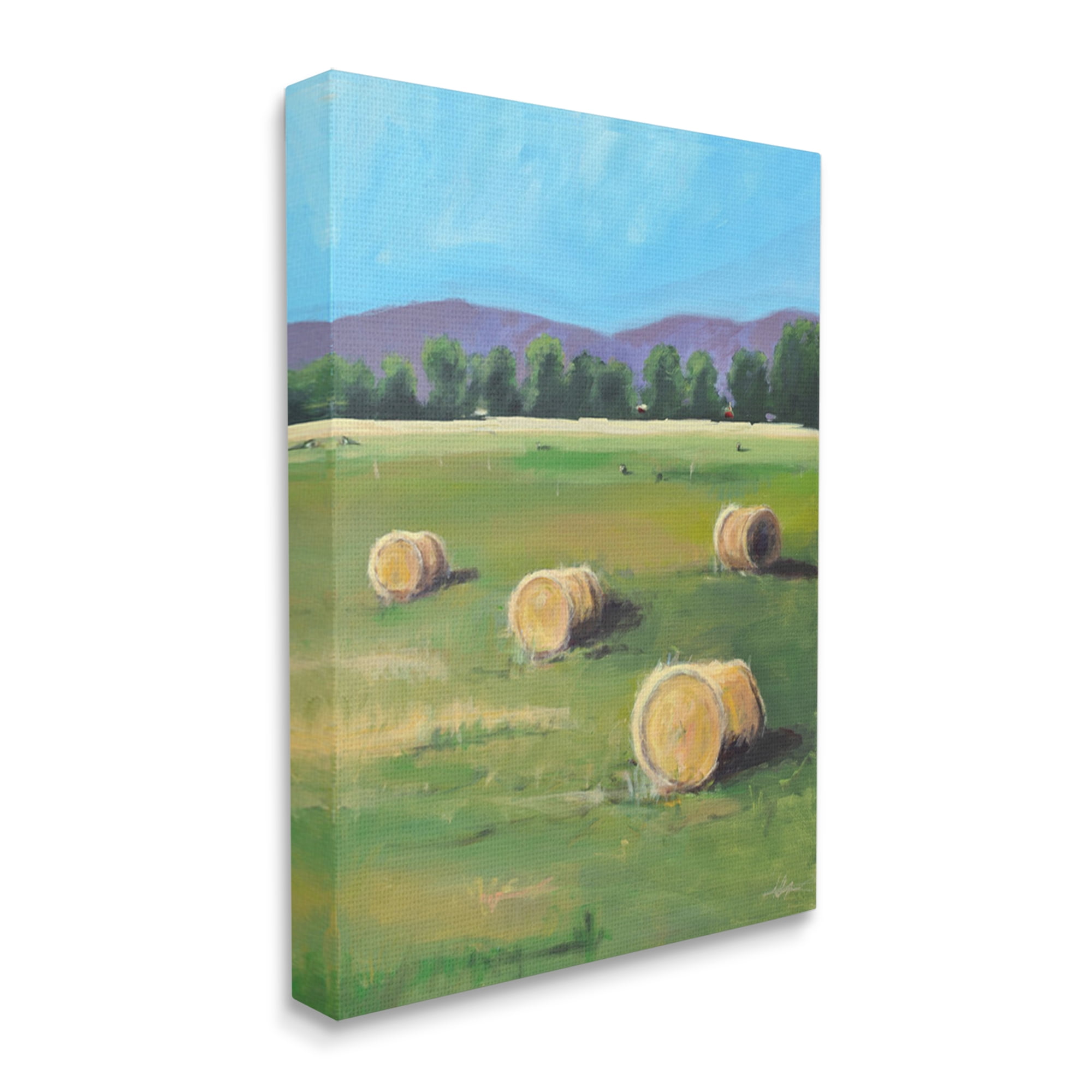 Stupell Industries Open Country Farmland Landscape Yellow Hay Bails Landscape Painting Gallery Wrapped Canvas Print Wall Art, 36 x 48