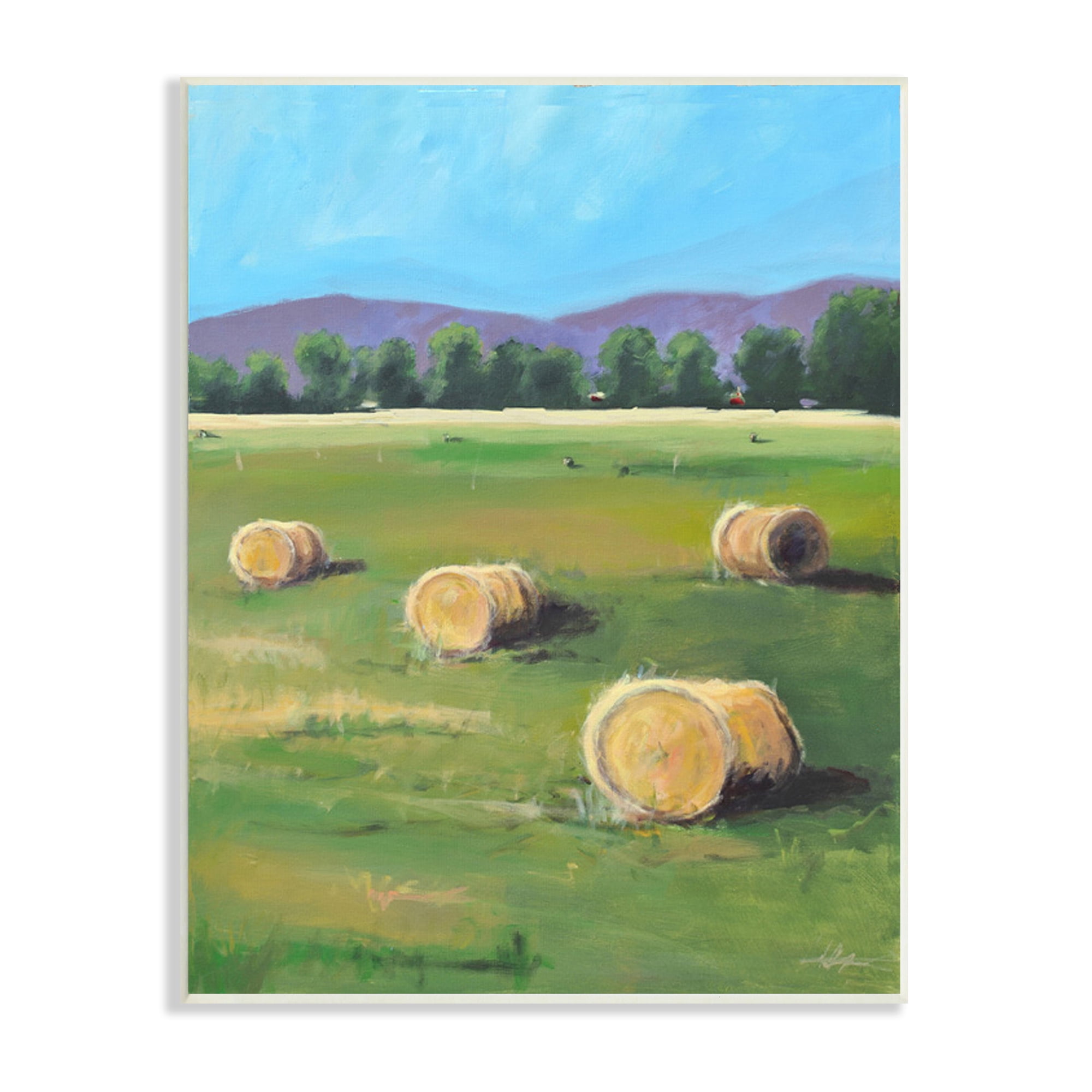 Stupell Industries Open Country Farmland Landscape Yellow Hay Bails Landscape Painting Unframed Art Print Wall Art, 10 x 15