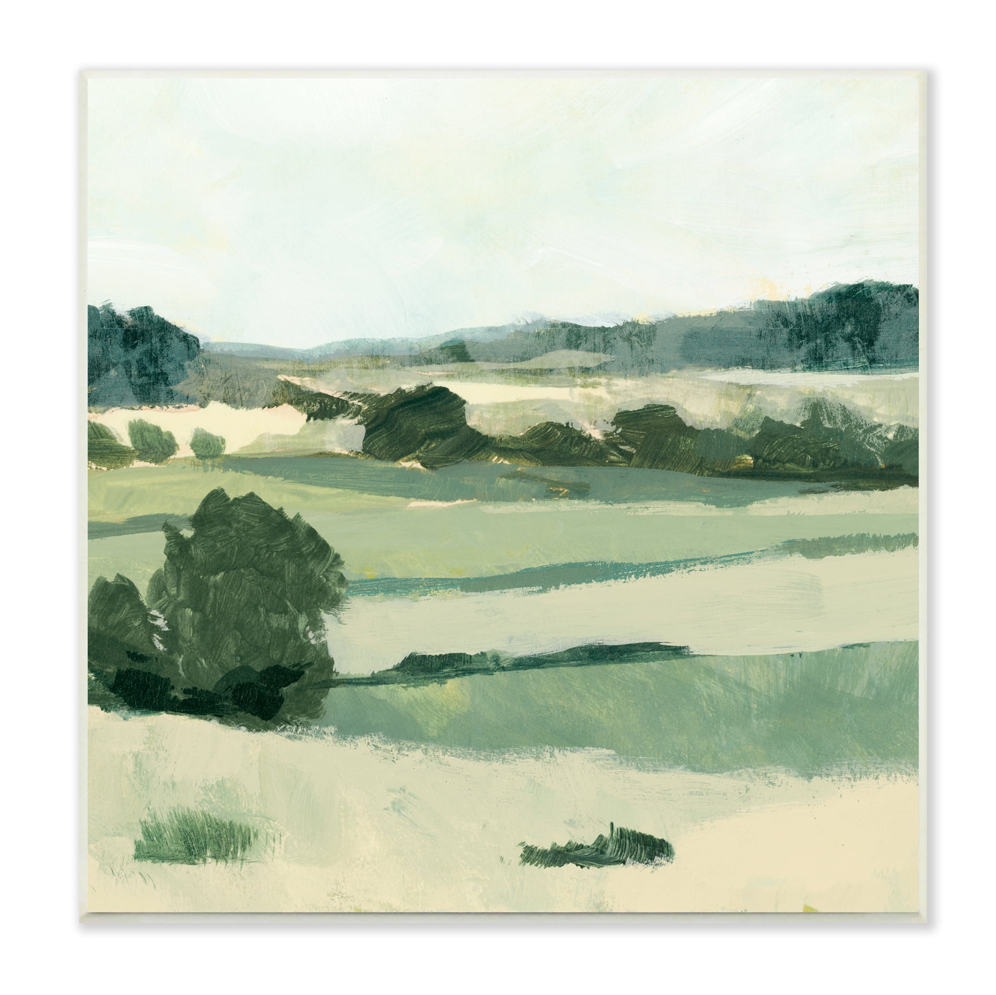 Stupell Industries Open Countryside Landscape Soft Green Rolling Hills Landscape Painting Unframed Art Print Wall Art, 12 x 12
